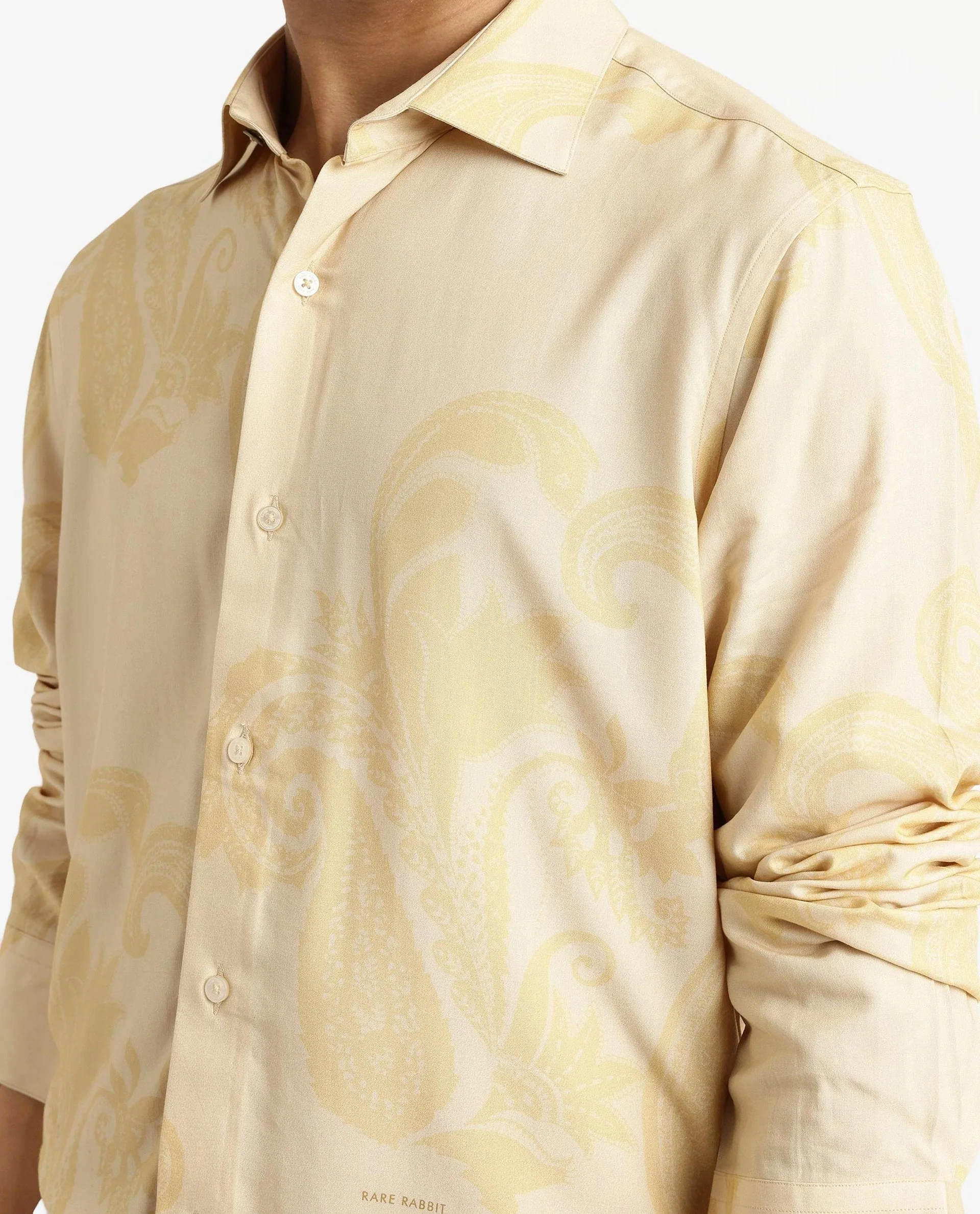 Rare Rabbit Men's Koigi Dusky Yellow Viscose Paisley Print Regular Fit Full Sleeve Collared Shirt - Image 3