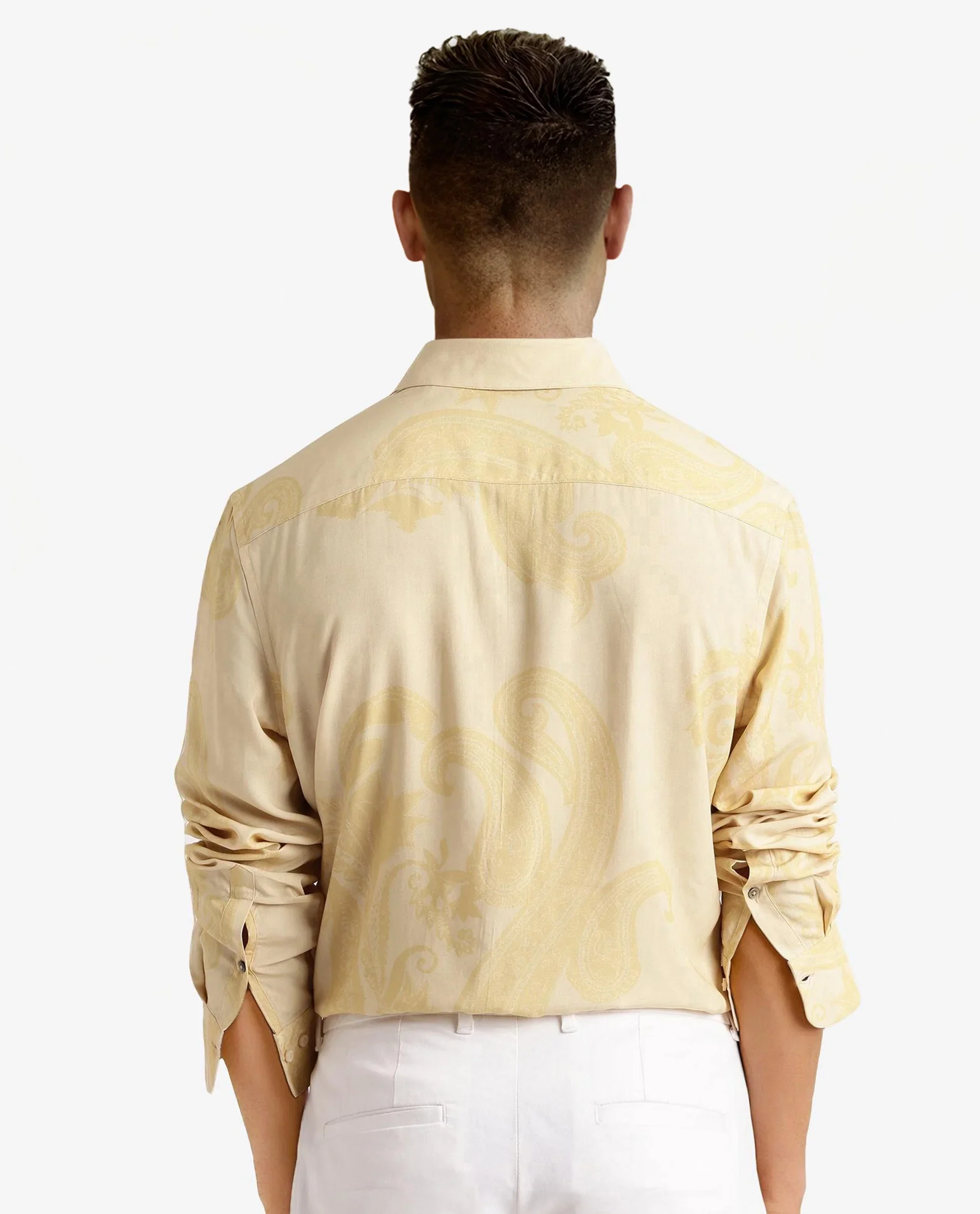Rare Rabbit Men's Koigi Dusky Yellow Viscose Paisley Print Regular Fit Full Sleeve Collared Shirt - Image 4