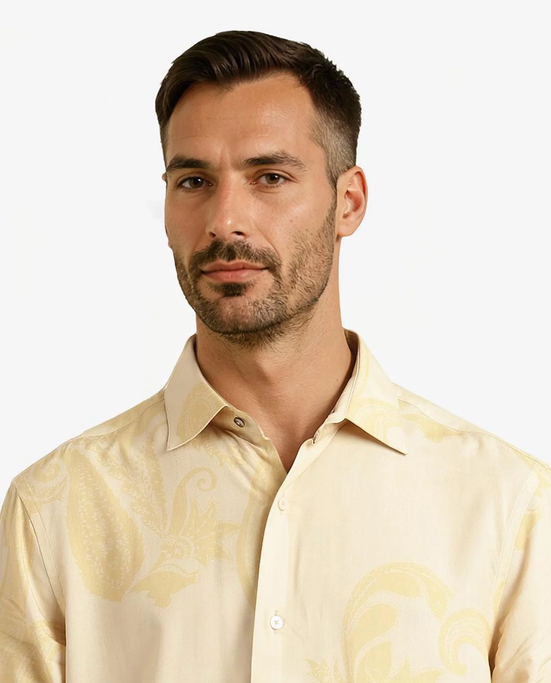 Rare Rabbit Men's Koigi Dusky Yellow Viscose Paisley Print Regular Fit Full Sleeve Collared Shirt - Image 8