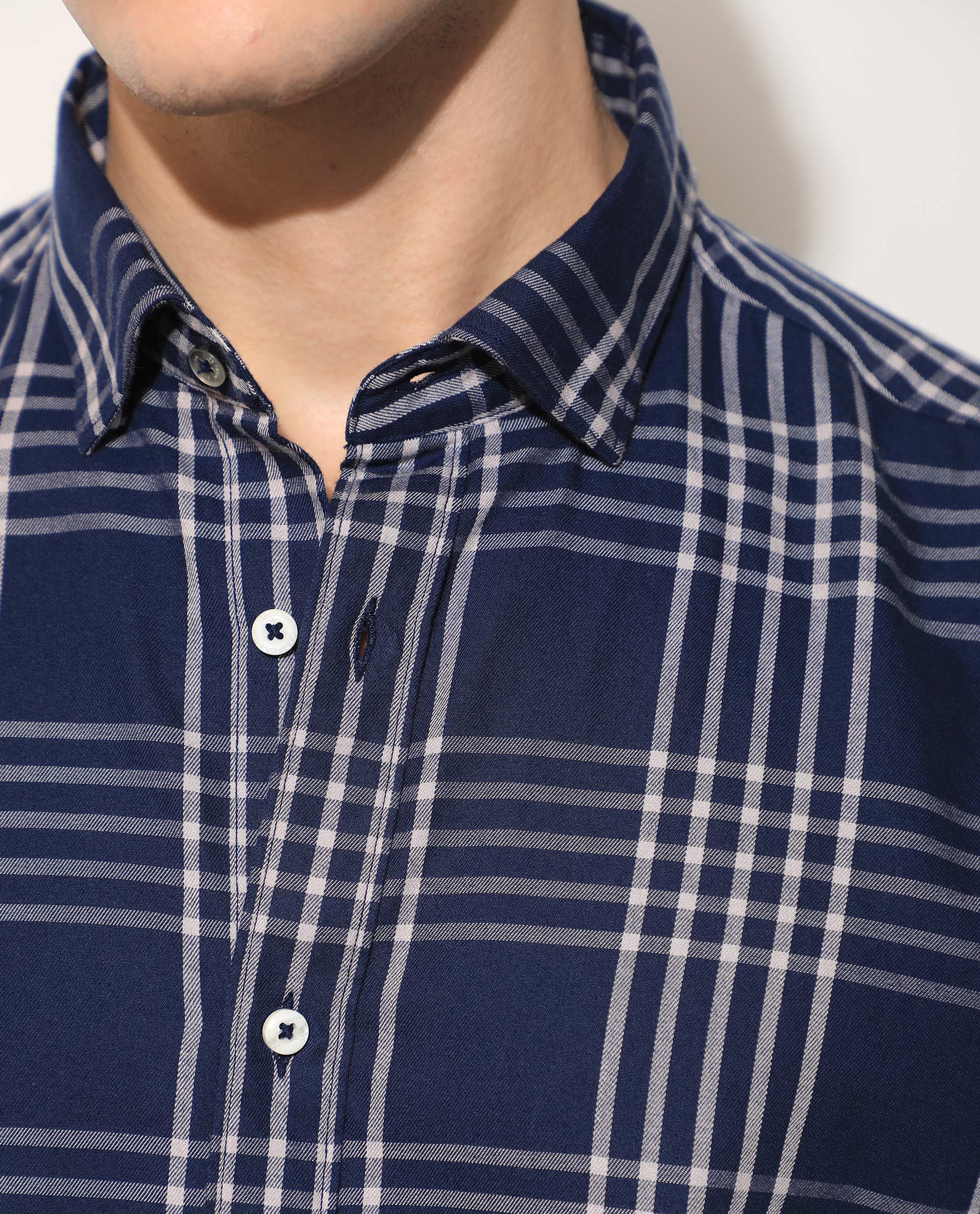 Rare Rabbit Men's Kolind Dark Blue Cotton Checked Print Regular Fit Full Sleeve Spread Collar Shirt - Image 3