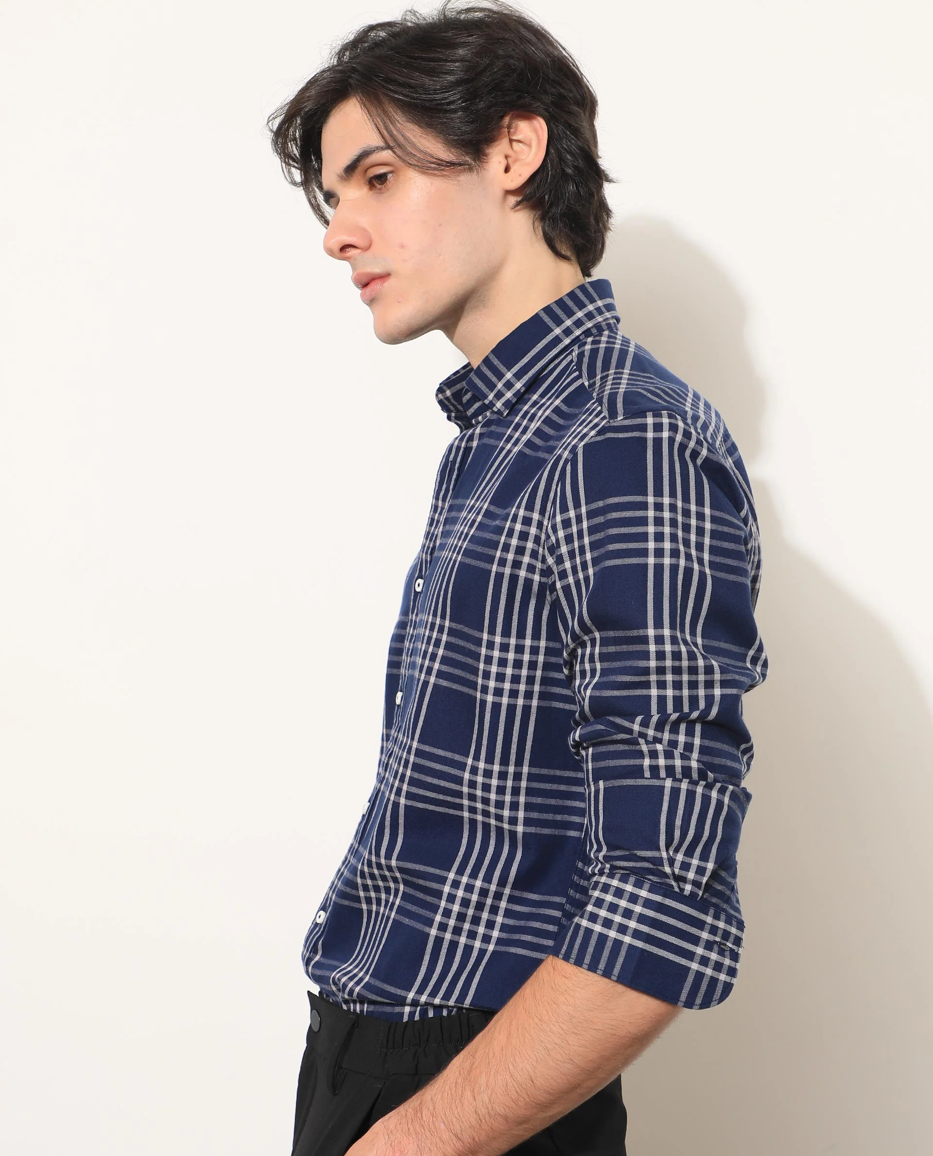Rare Rabbit Men's Kolind Dark Blue Cotton Checked Print Regular Fit Full Sleeve Spread Collar Shirt - Image 5