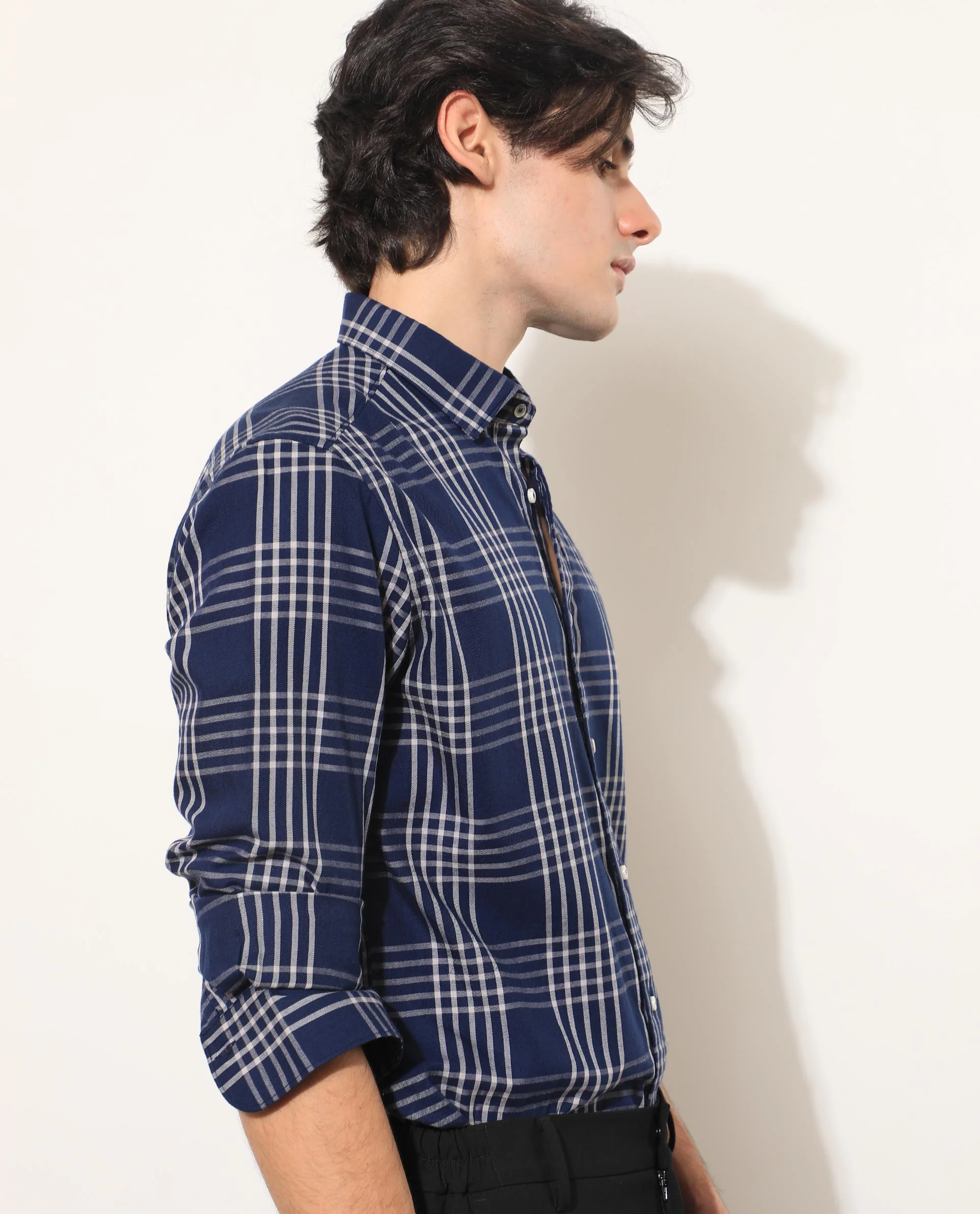 Rare Rabbit Men's Kolind Dark Blue Cotton Checked Print Regular Fit Full Sleeve Spread Collar Shirt - Image 6