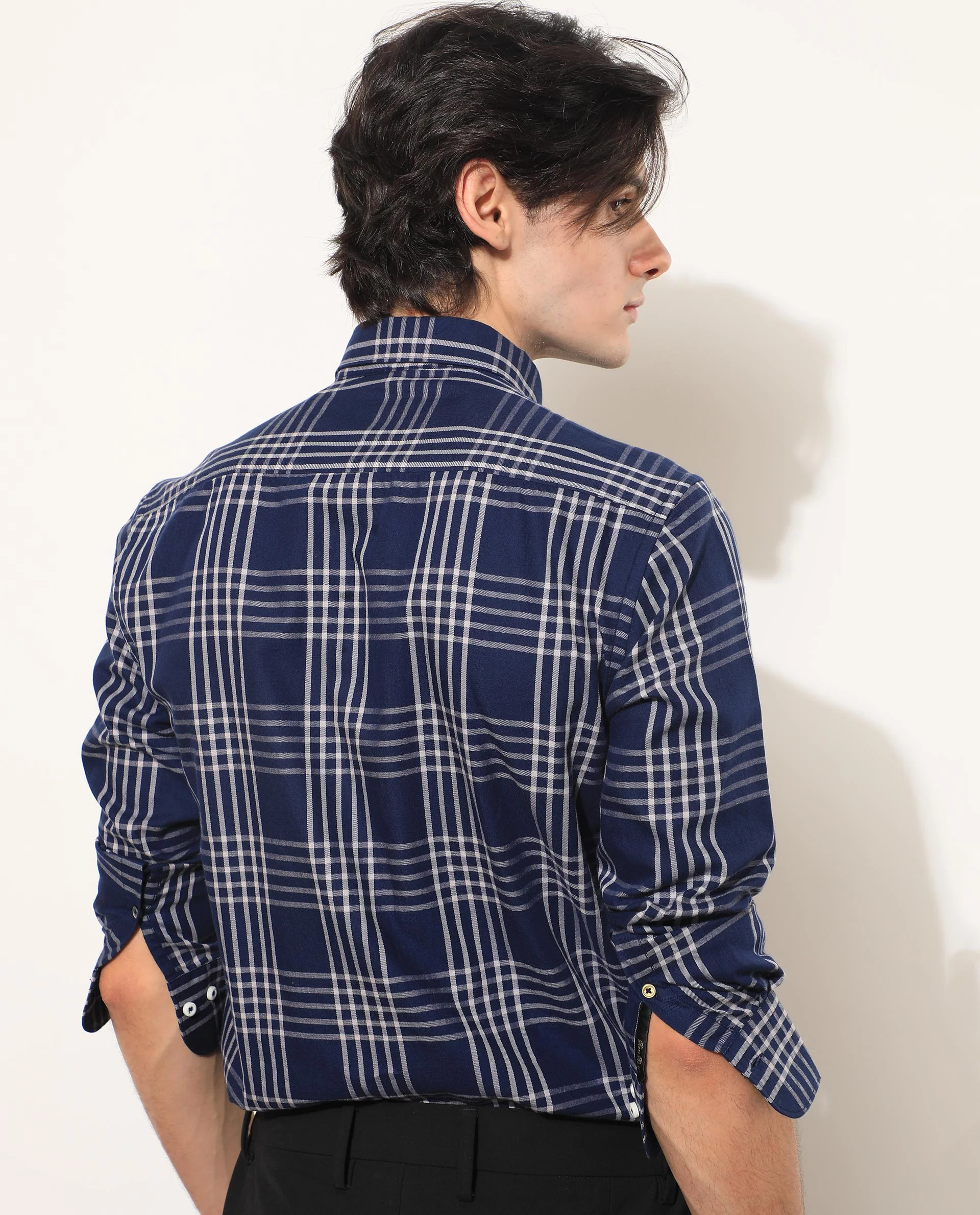Rare Rabbit Men's Kolind Dark Blue Cotton Checked Print Regular Fit Full Sleeve Spread Collar Shirt - Image 7