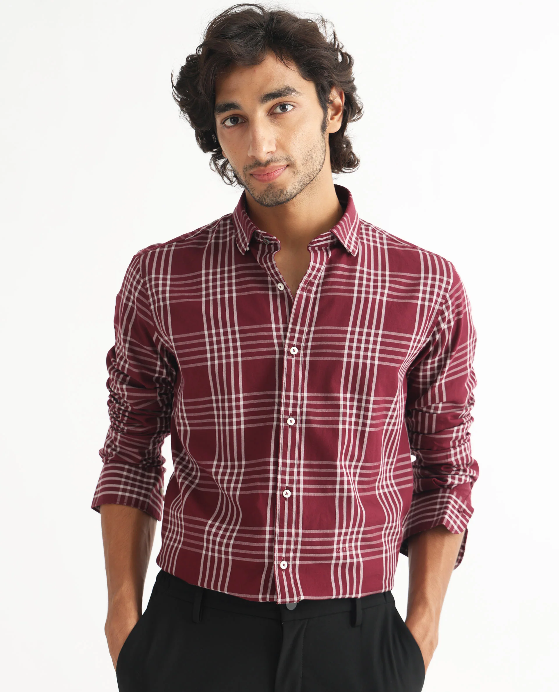 Rare Rabbit Men's Kolind Dark Maroon Checked Print Regular Fit Full Sleeve Collared Shirt