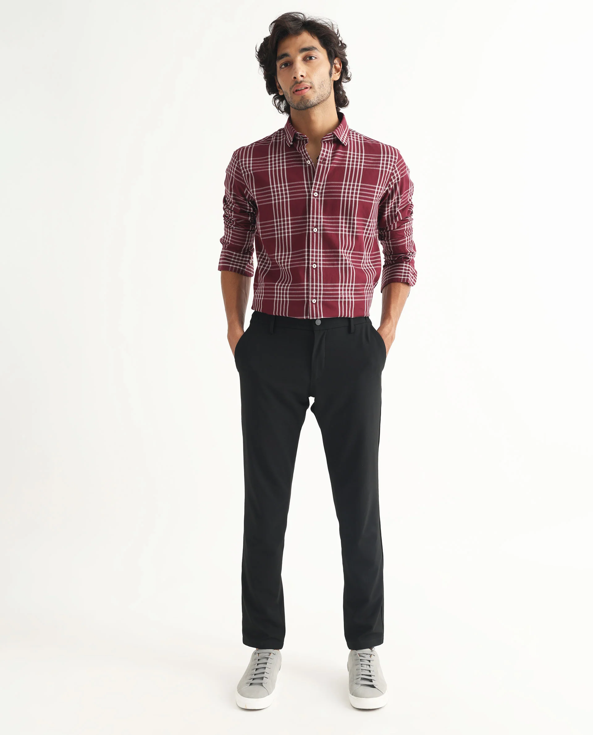 Rare Rabbit Men's Kolind Dark Maroon Checked Print Regular Fit Full Sleeve Collared Shirt - Image 2