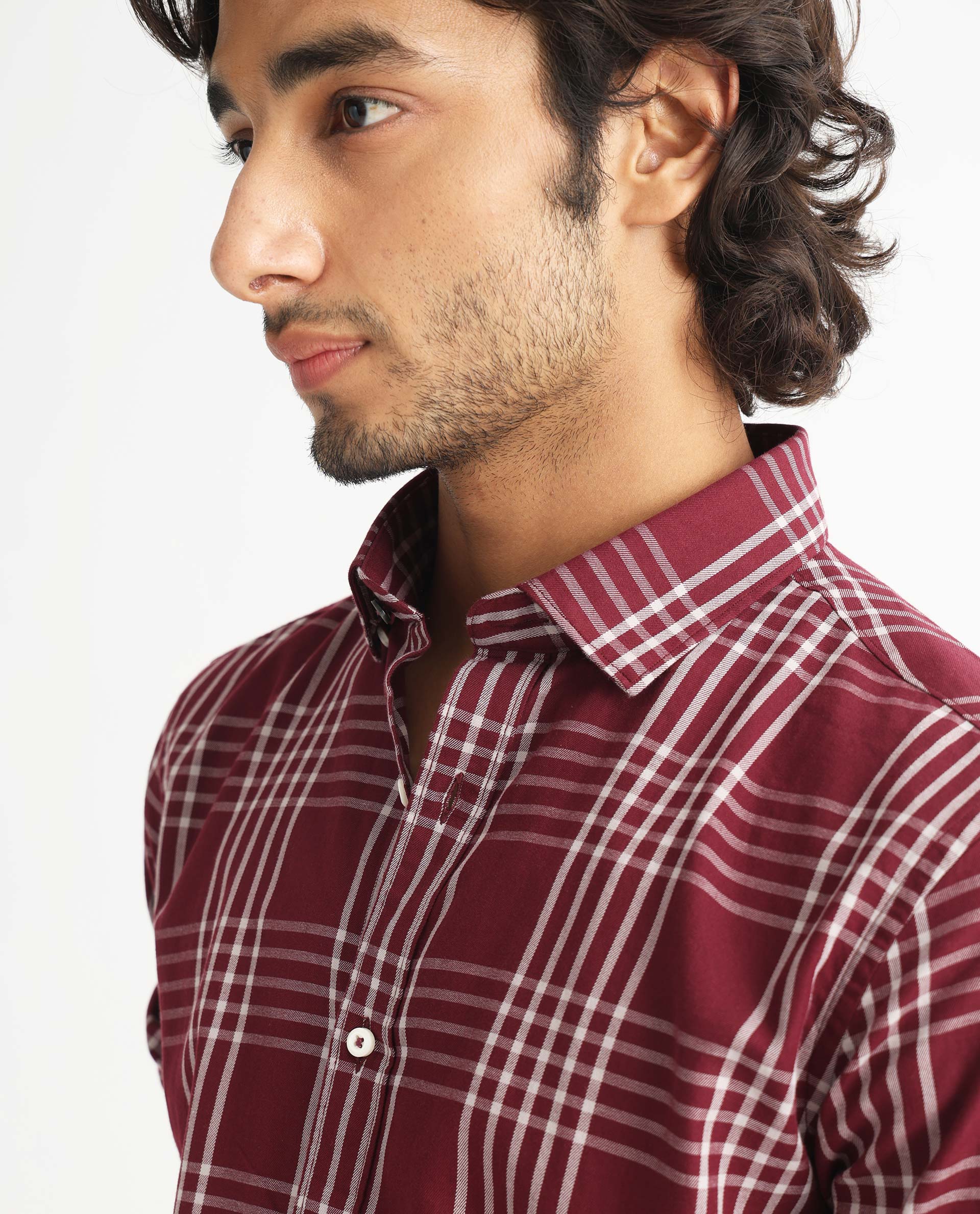 Rare Rabbit Men's Kolind Dark Maroon Checked Print Regular Fit Full Sleeve Collared Shirt - Image 5