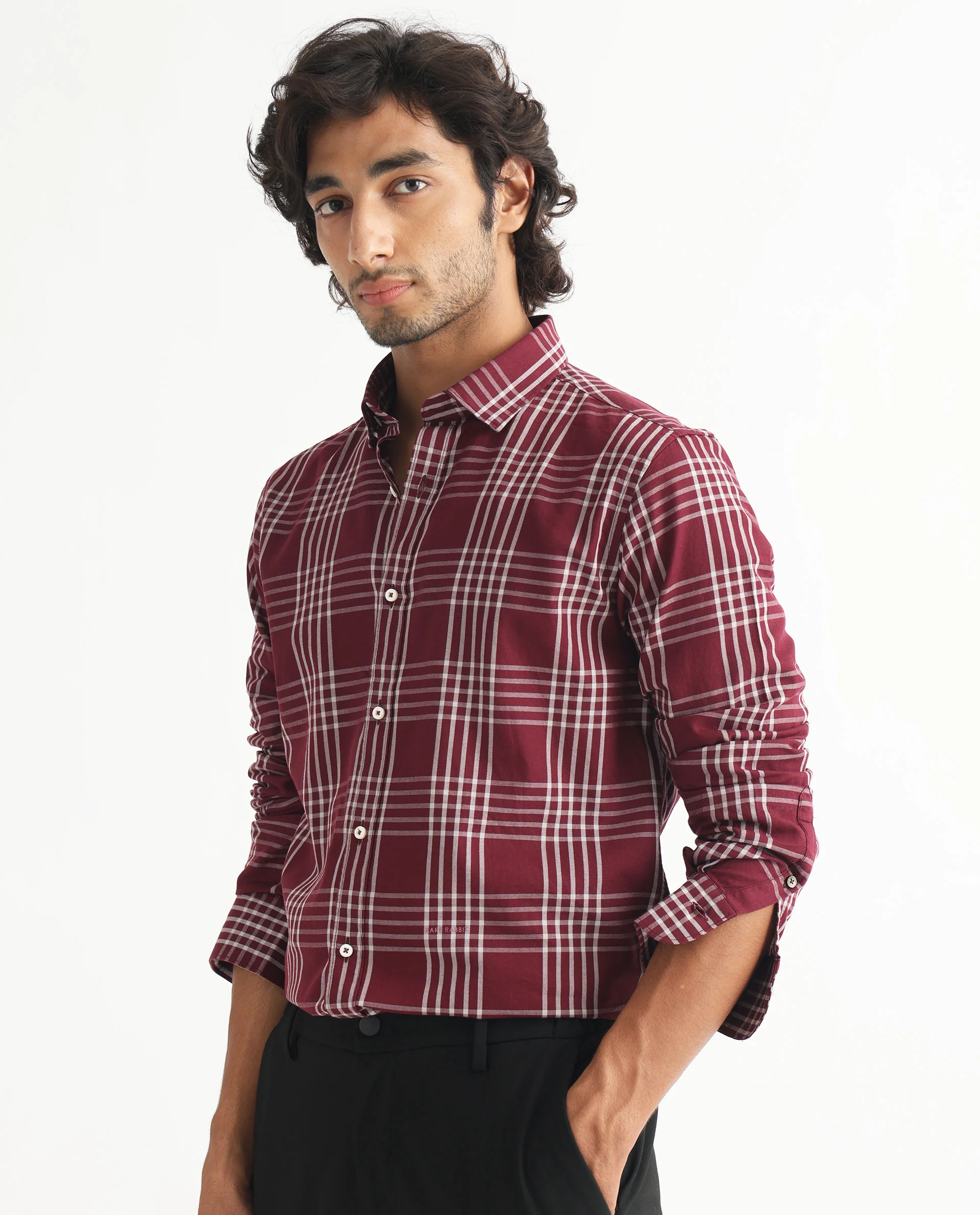 Rare Rabbit Men's Kolind Dark Maroon Checked Print Regular Fit Full Sleeve Collared Shirt - Image 6