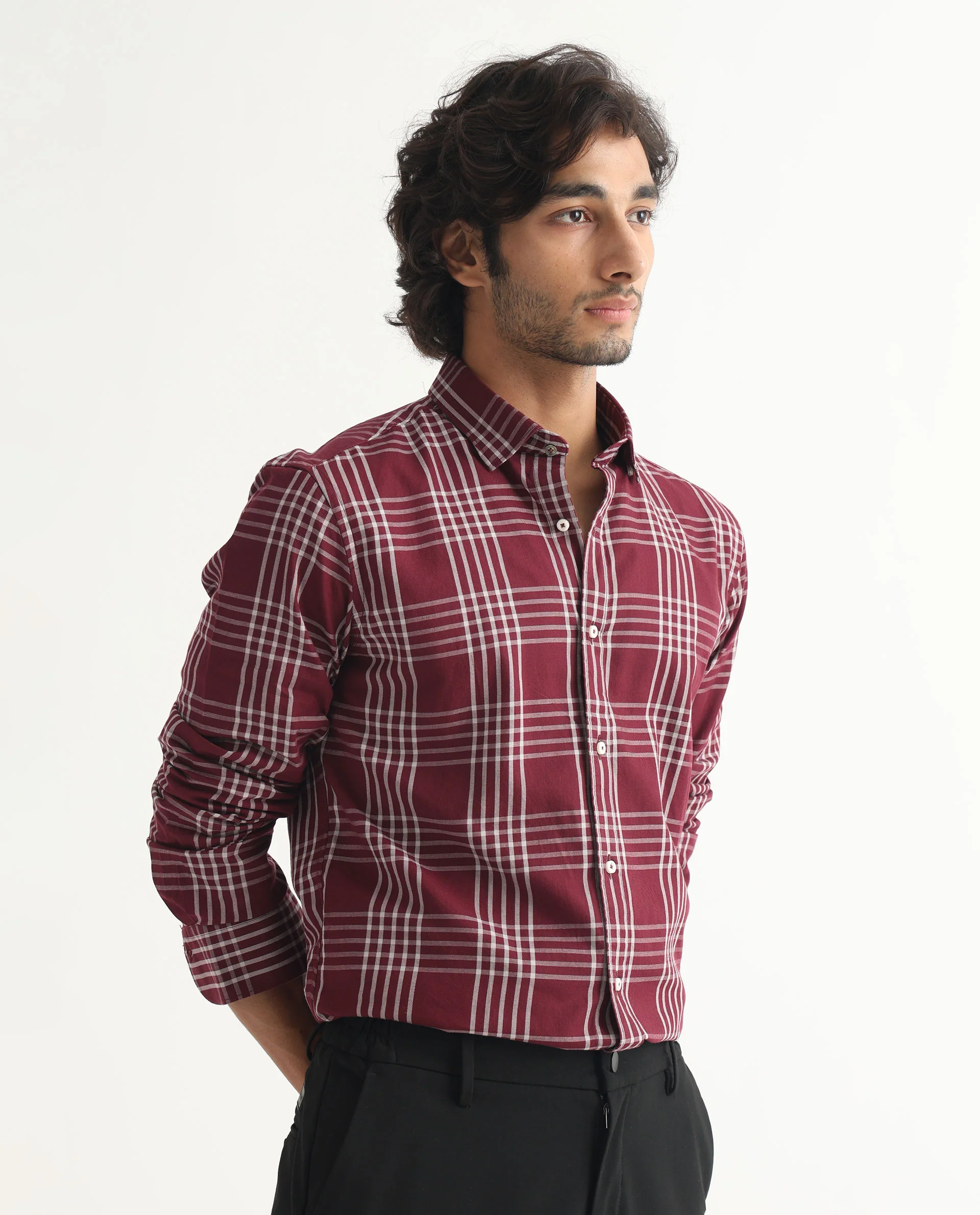 Rare Rabbit Men's Kolind Dark Maroon Checked Print Regular Fit Full Sleeve Collared Shirt - Image 7