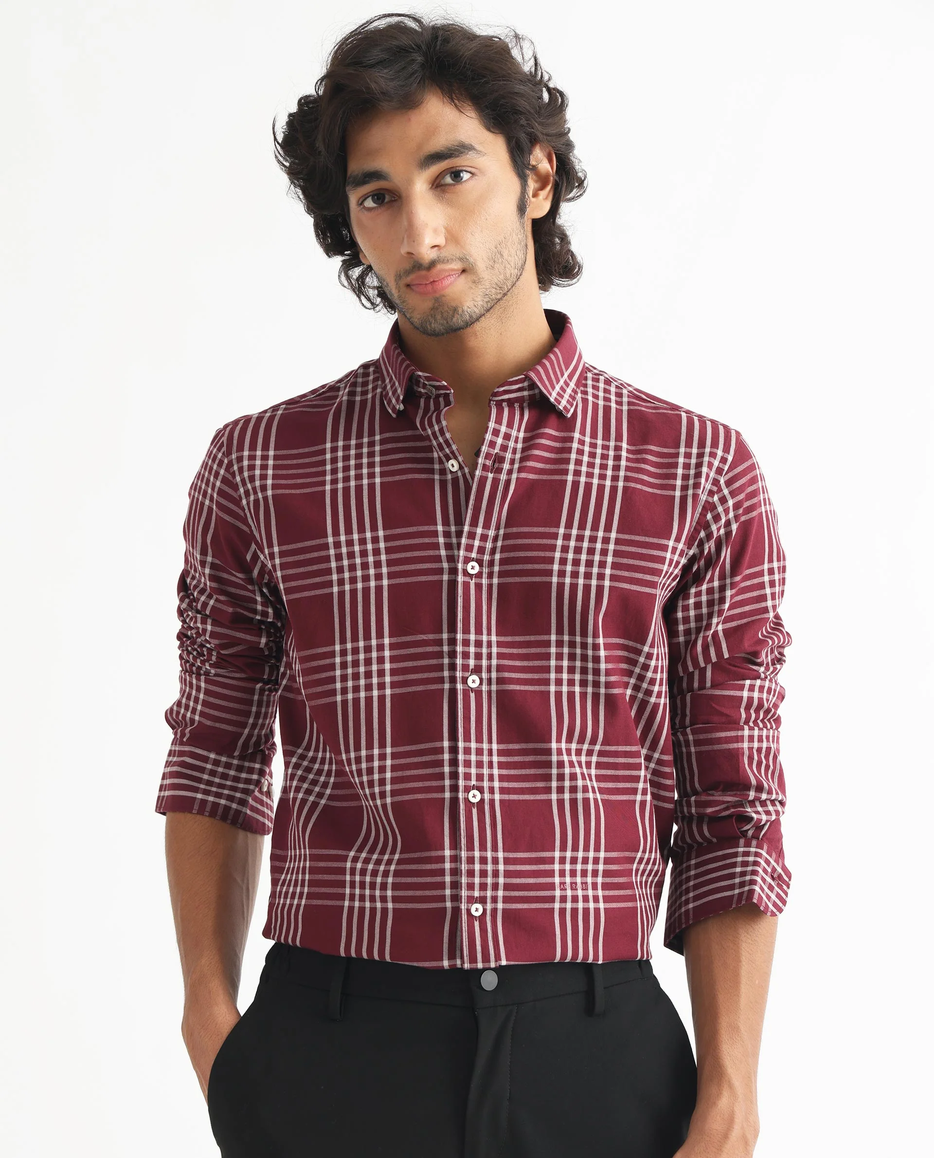 Rare Rabbit Men's Kolind Dark Maroon Checked Print Regular Fit Full Sleeve Collared Shirt - Image 8
