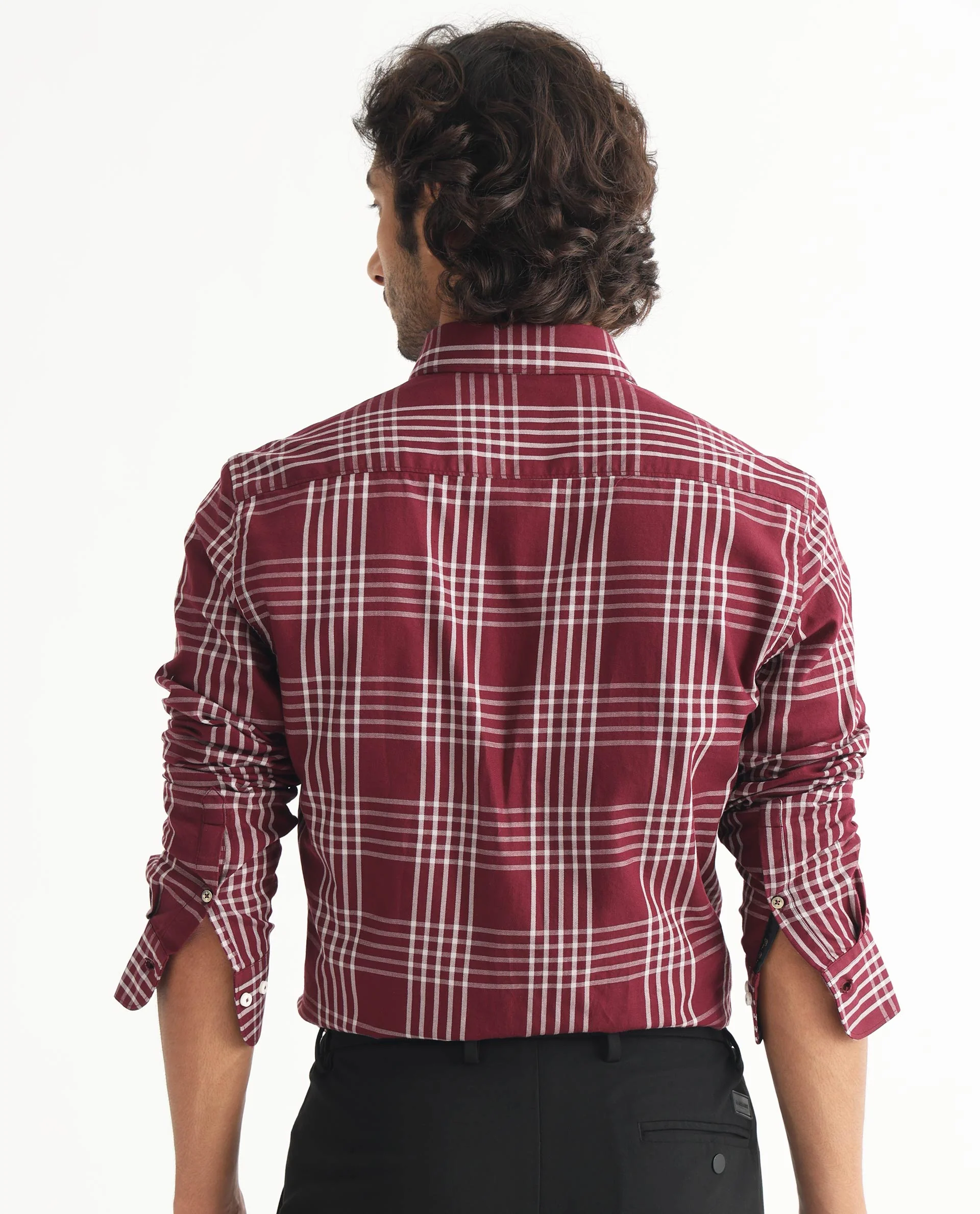 Rare Rabbit Men's Kolind Dark Maroon Checked Print Regular Fit Full Sleeve Collared Shirt - Image 9