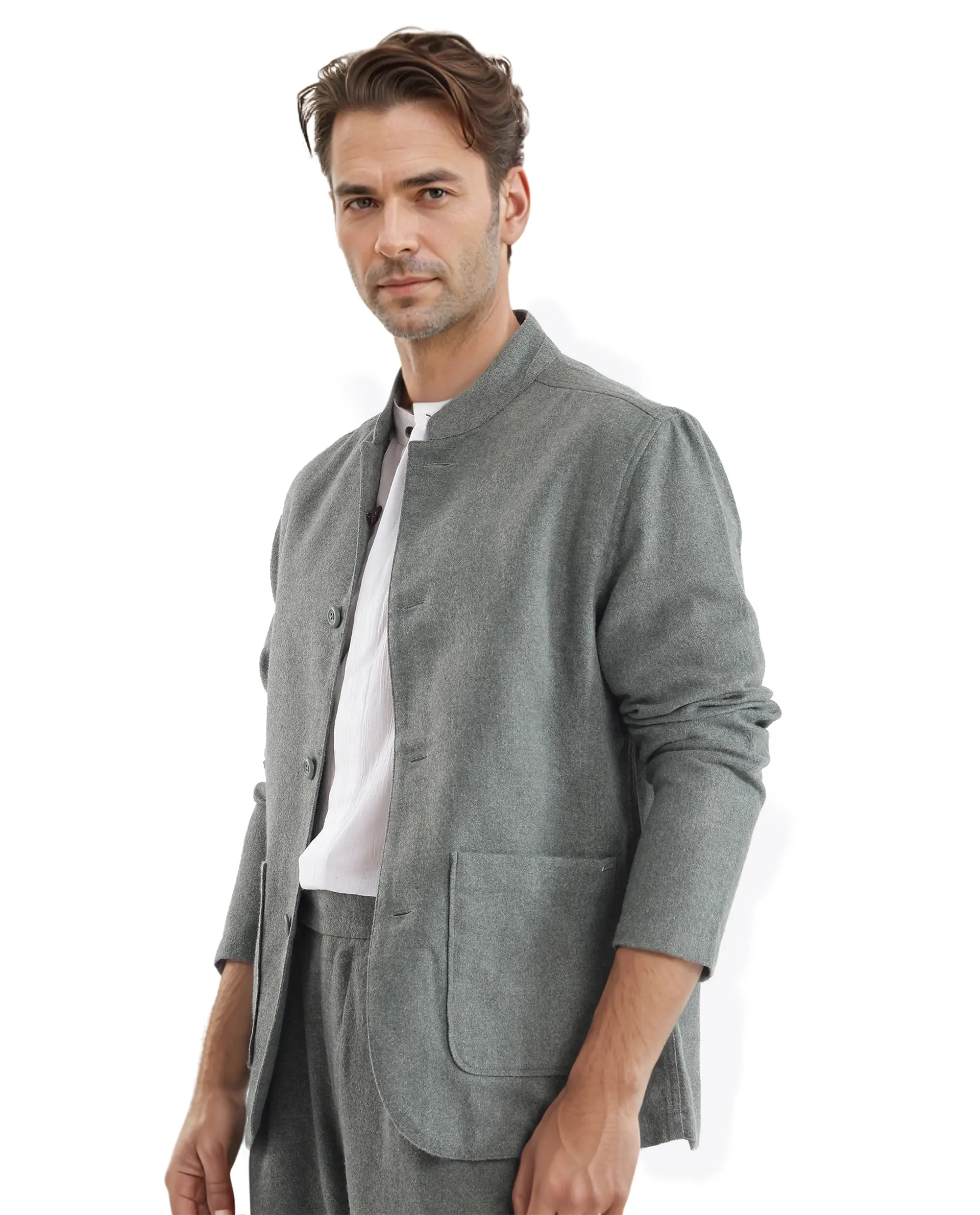 Rare Rabbit Men's Kolo Dark Green Polyester Blend Plain Regular Fit Full Sleeve Mandarin Collar Shacket - Image 5
