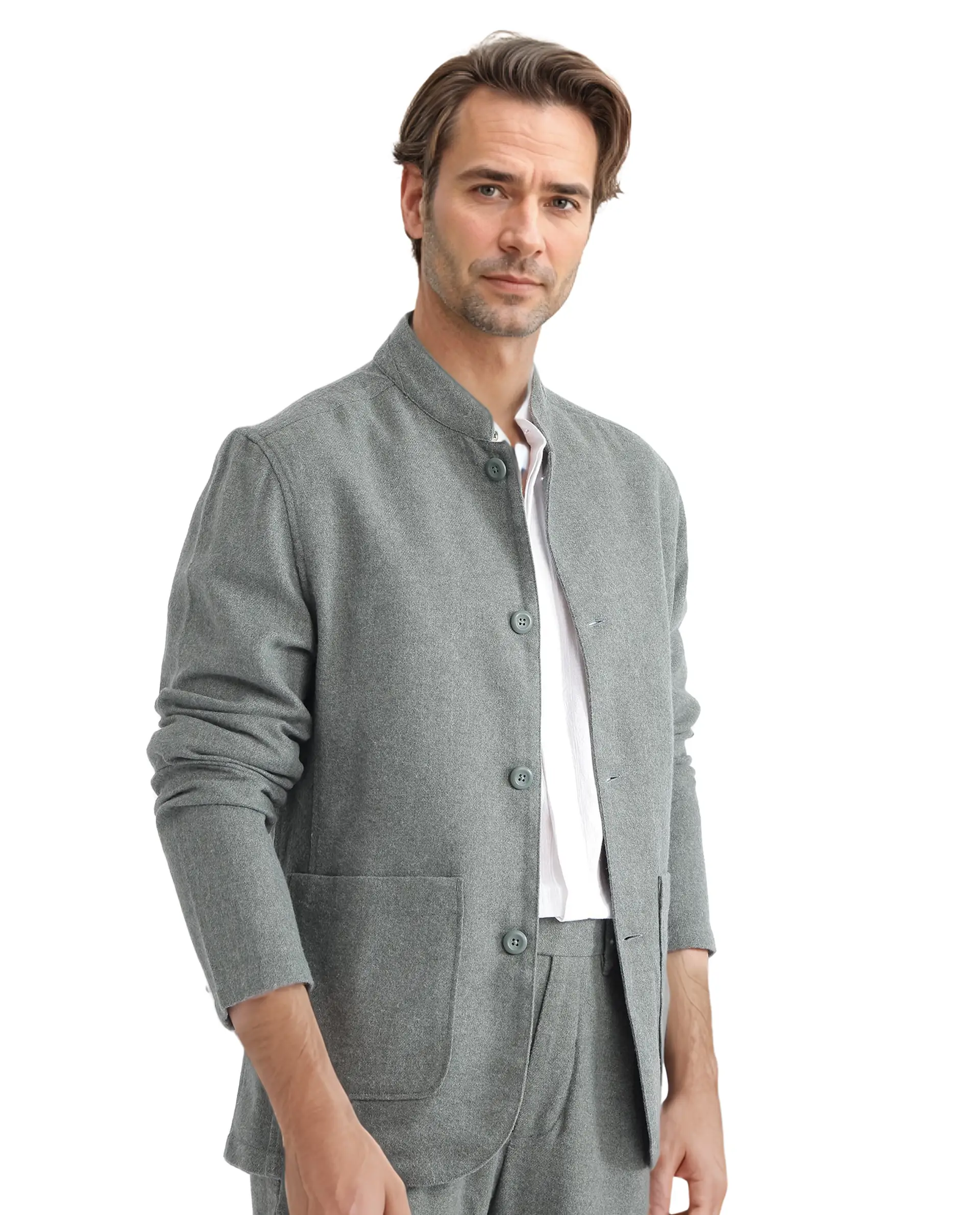 Rare Rabbit Men's Kolo Dark Green Polyester Blend Plain Regular Fit Full Sleeve Mandarin Collar Shacket - Image 6