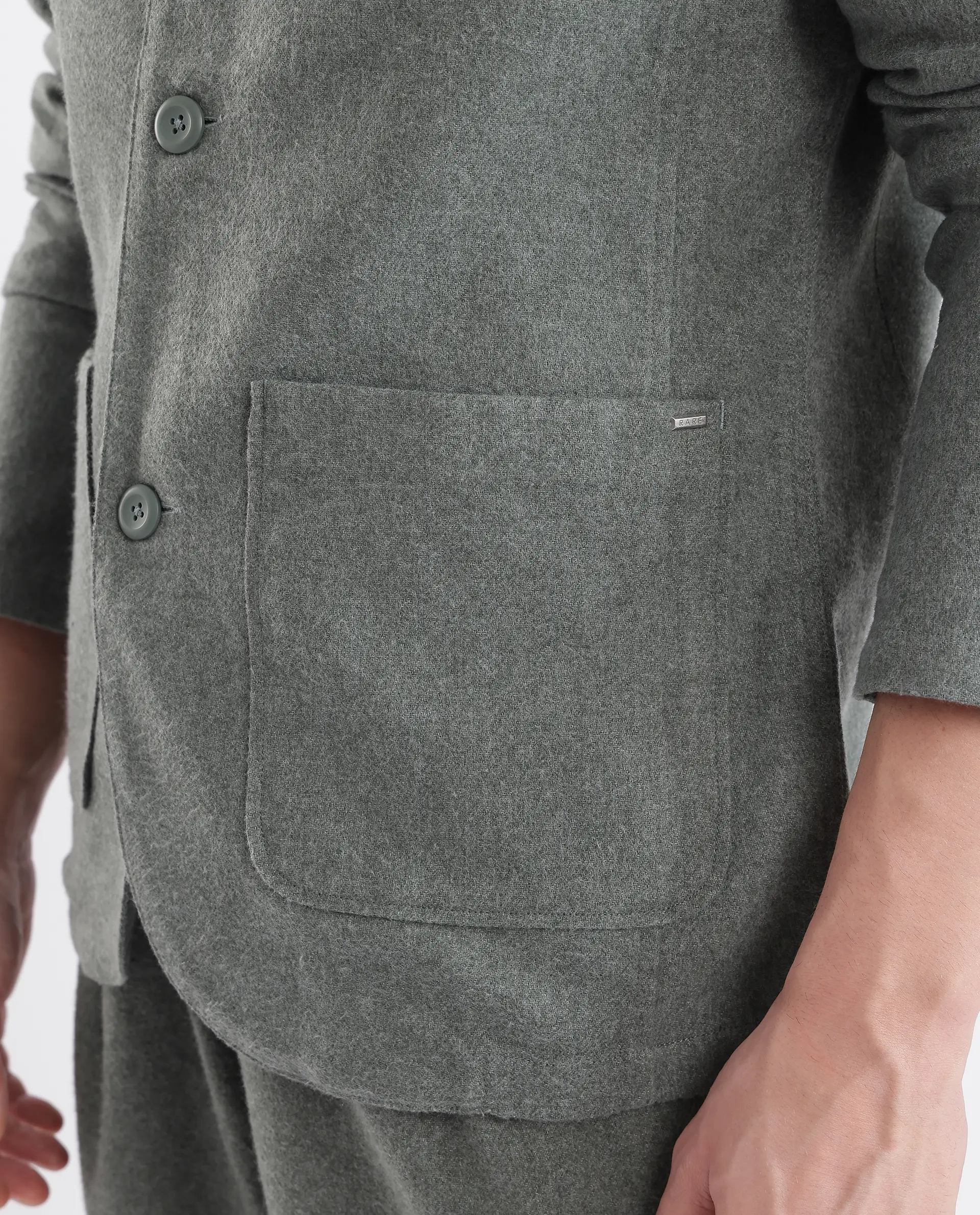 Rare Rabbit Men's Kolo Dark Green Polyester Blend Plain Regular Fit Full Sleeve Mandarin Collar Shacket - Image 7