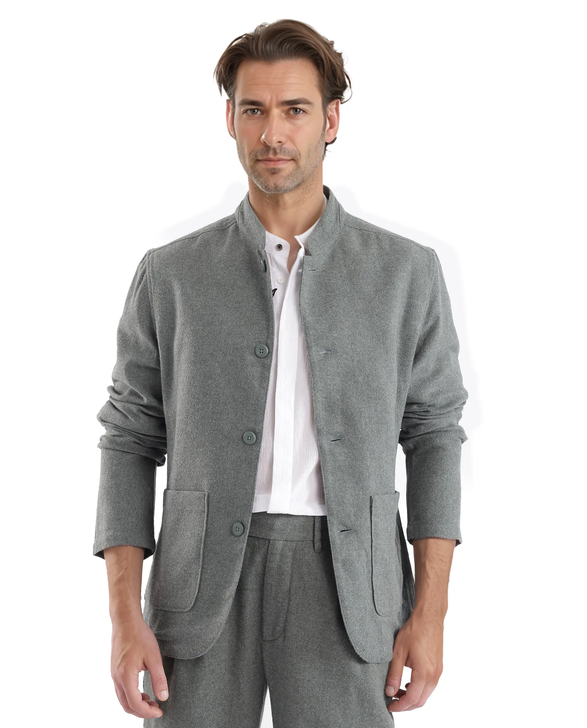Rare Rabbit Men's Kolo Dark Green Polyester Blend Plain Regular Fit Full Sleeve Mandarin Collar Shacket - Image 8