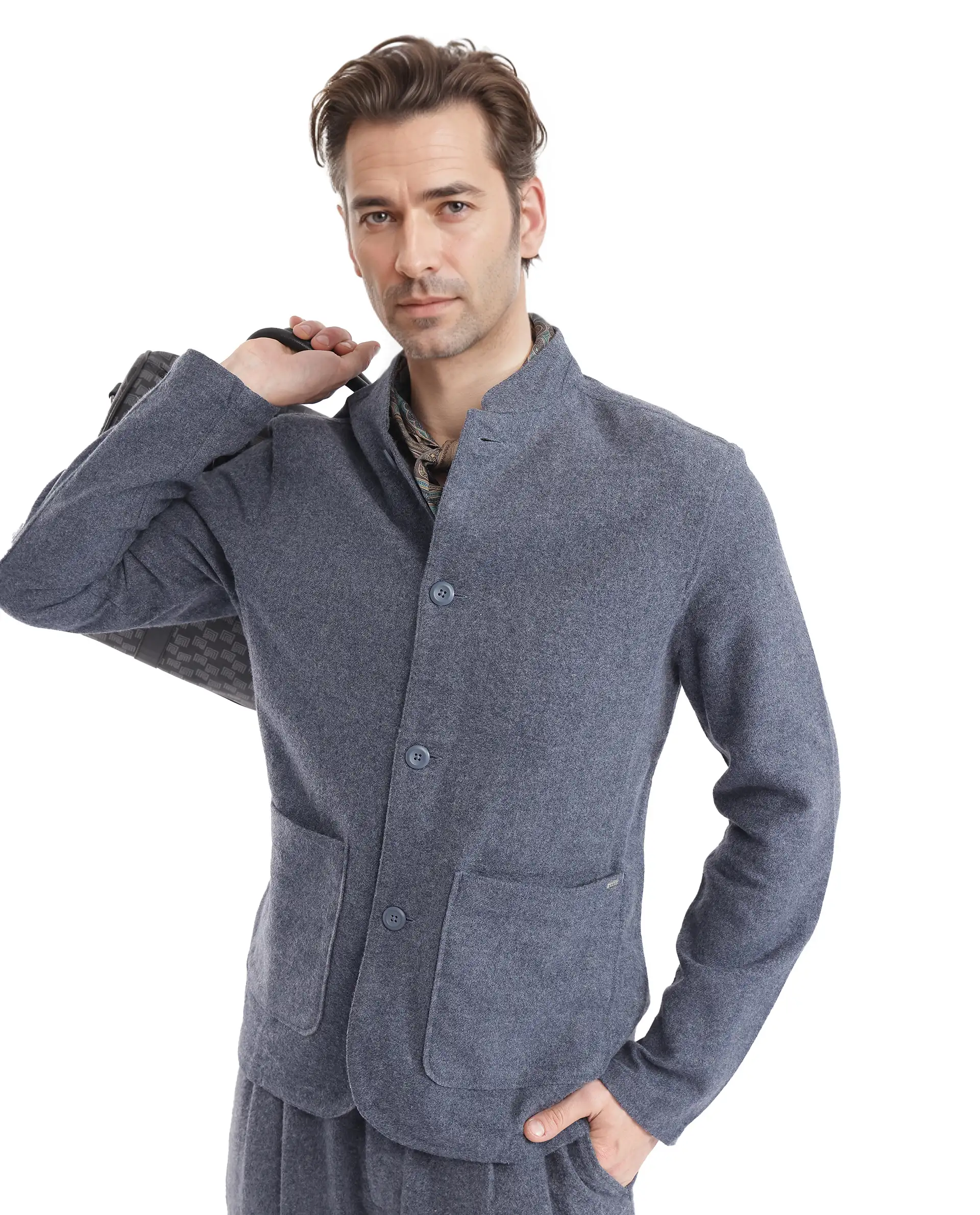Rare Rabbit Men's Kolo Navy Polyester Blend Plain Regular Fit Full Sleeve Mandarin Collar Shacket - Image 10