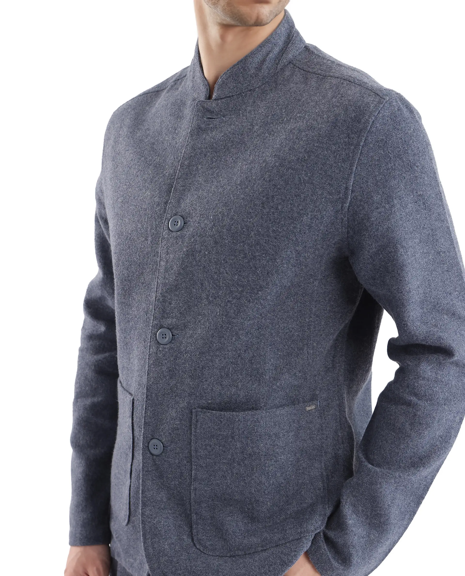 Rare Rabbit Men's Kolo Navy Polyester Blend Plain Regular Fit Full Sleeve Mandarin Collar Shacket - Image 3