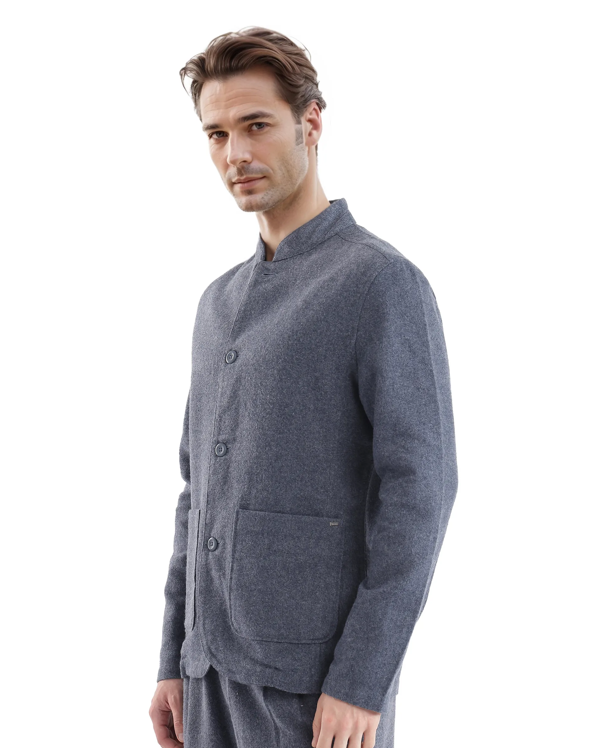 Rare Rabbit Men's Kolo Navy Polyester Blend Plain Regular Fit Full Sleeve Mandarin Collar Shacket - Image 6