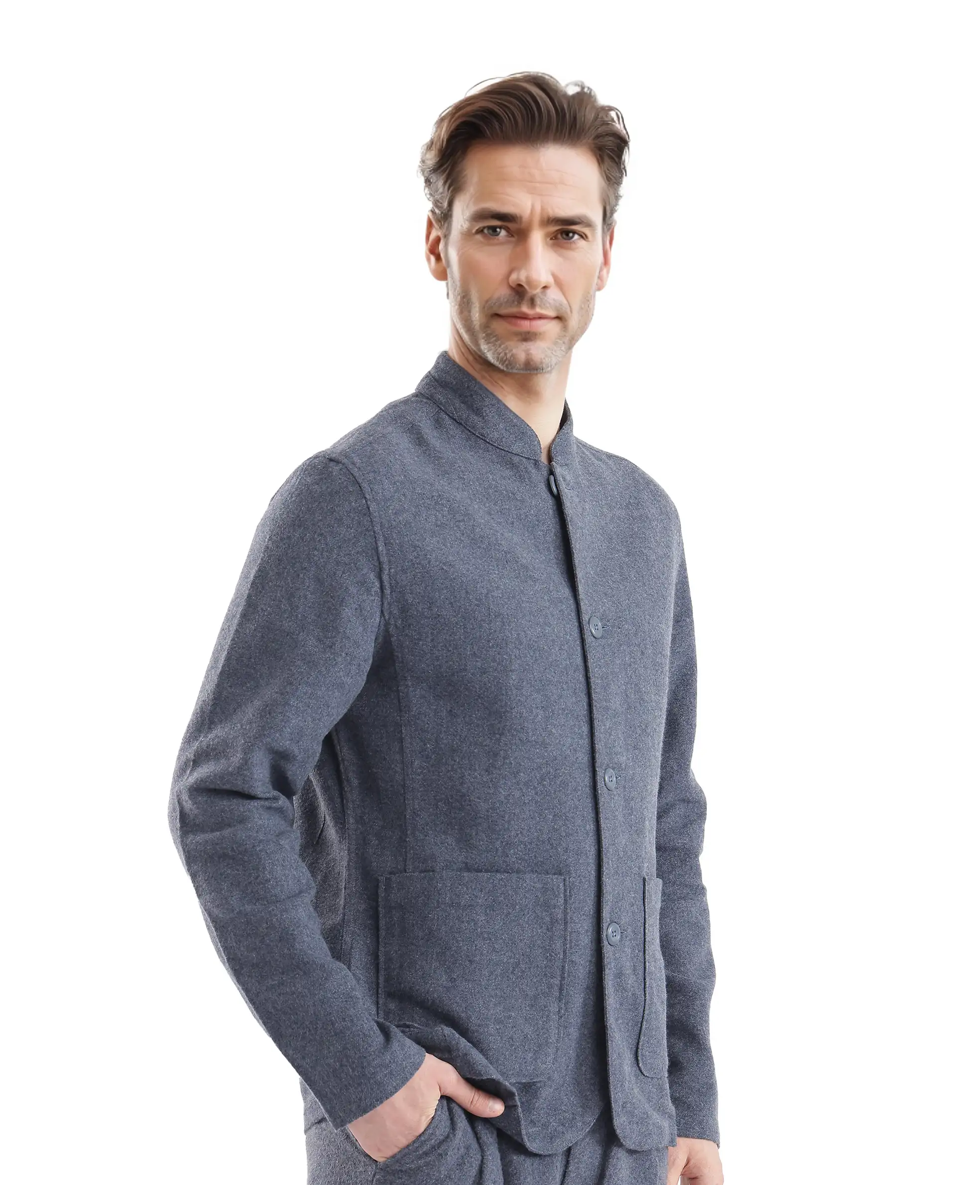 Rare Rabbit Men's Kolo Navy Polyester Blend Plain Regular Fit Full Sleeve Mandarin Collar Shacket - Image 7
