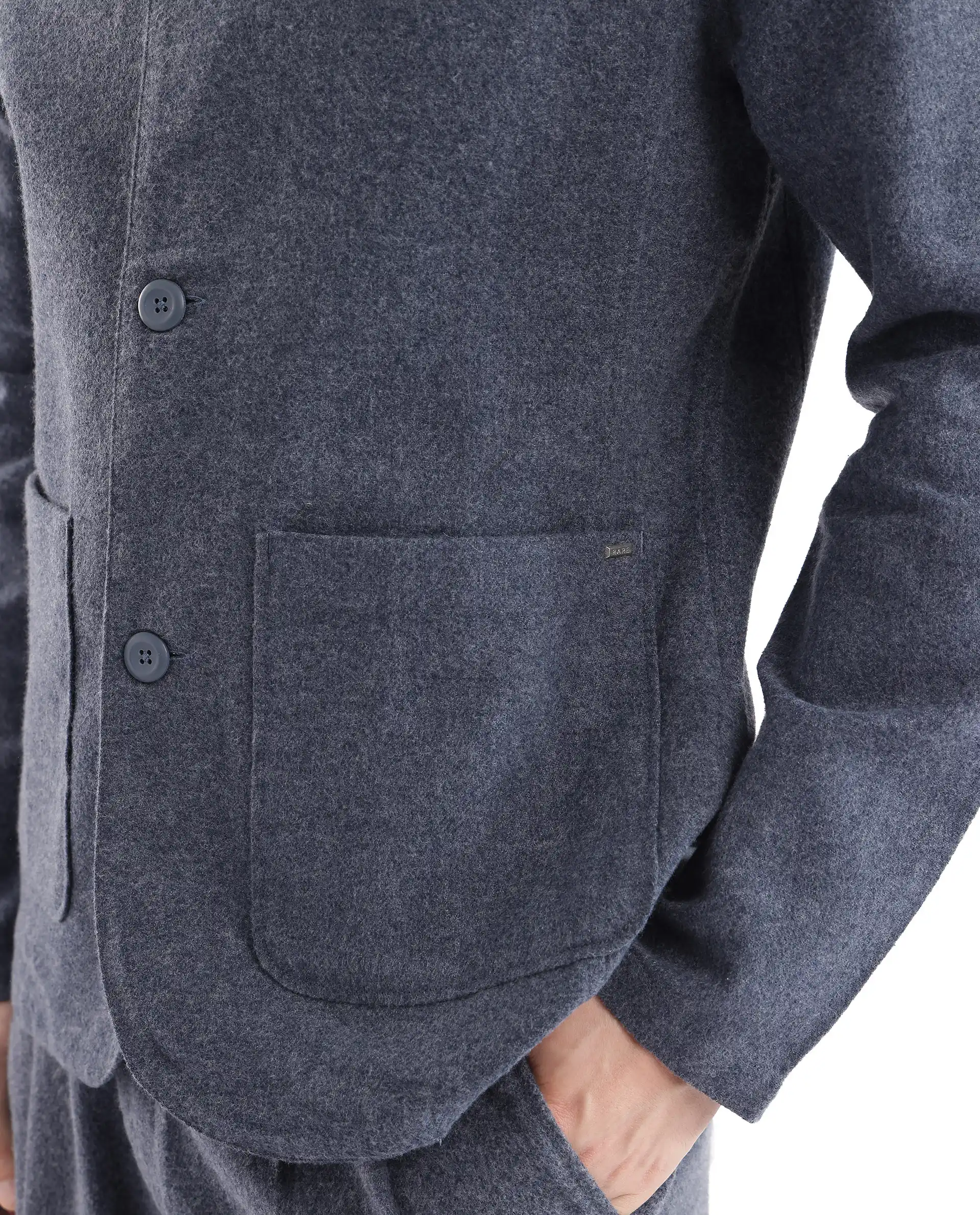 Rare Rabbit Men's Kolo Navy Polyester Blend Plain Regular Fit Full Sleeve Mandarin Collar Shacket - Image 8