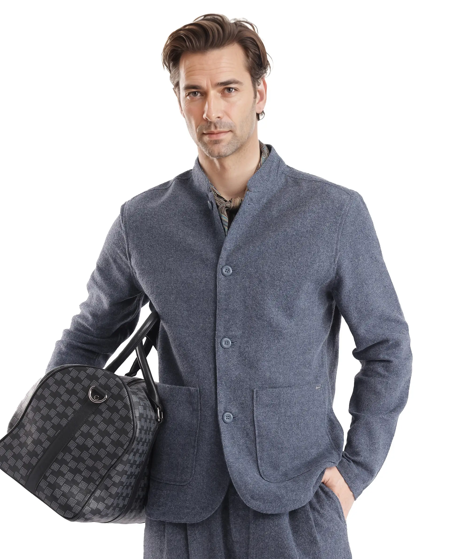 Rare Rabbit Men's Kolo Navy Polyester Blend Plain Regular Fit Full Sleeve Mandarin Collar Shacket - Image 9