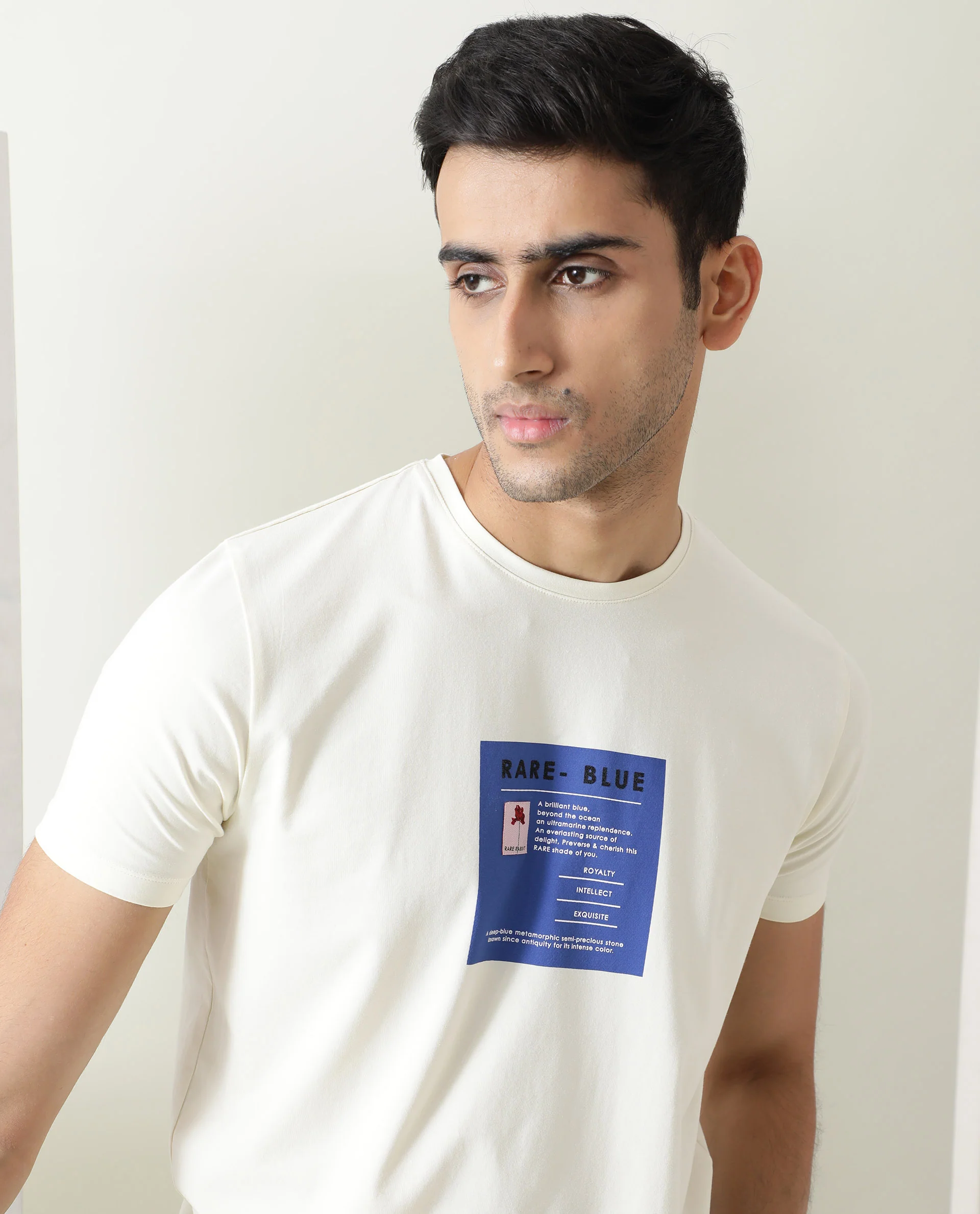 Rare Rabbit Men's Kolor Pastel Yellow Cotton Graphic Print Slim Fit Half Sleeve Crew Neck T-Shirt