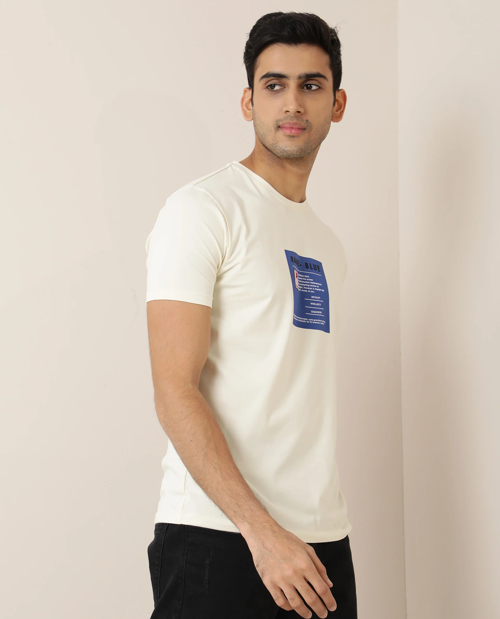 Rare Rabbit Men's Kolor Pastel Yellow Cotton Graphic Print Slim Fit Half Sleeve Crew Neck T-Shirt - Image 4