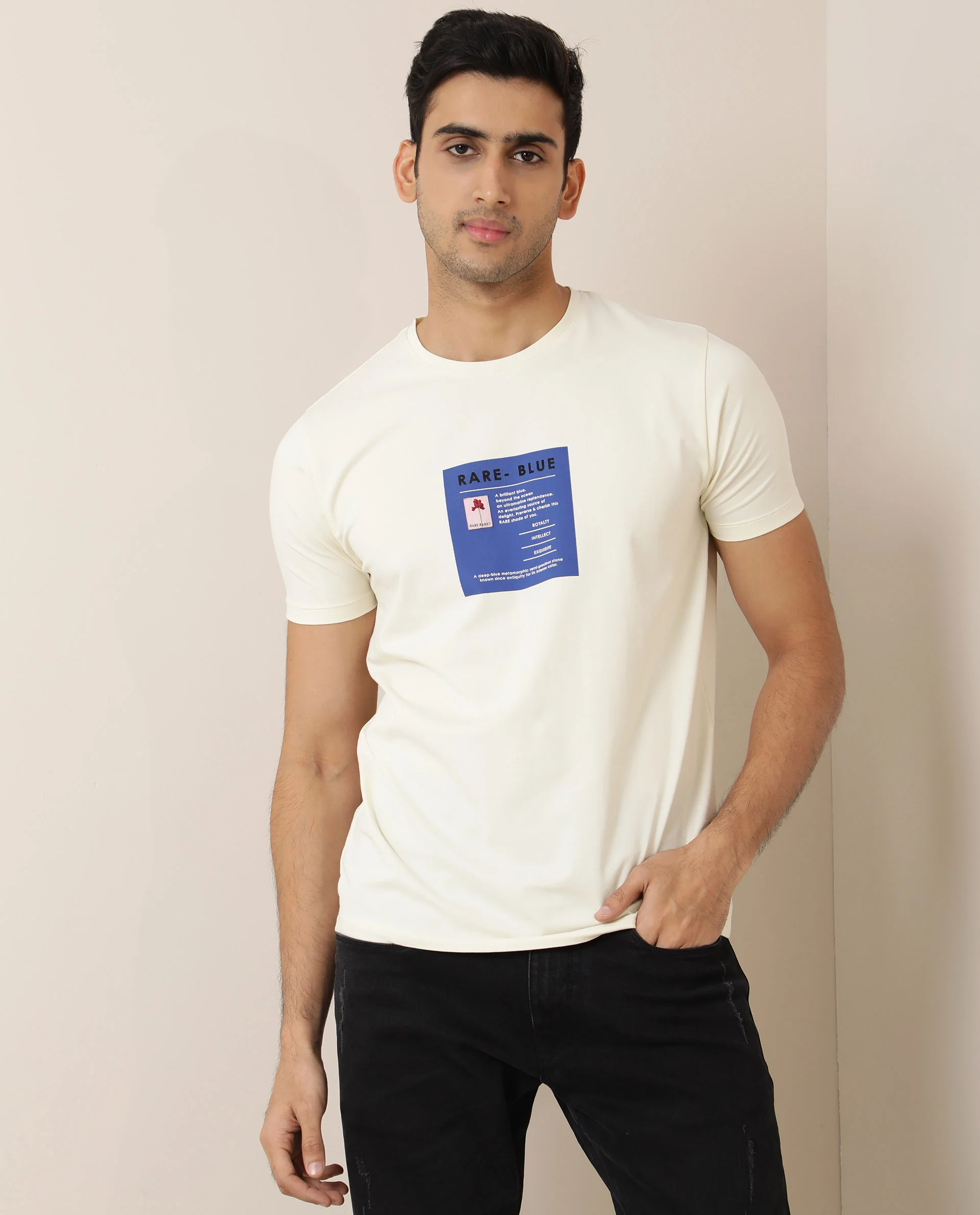 Rare Rabbit Men's Kolor Pastel Yellow Cotton Graphic Print Slim Fit Half Sleeve Crew Neck T-Shirt - Image 5