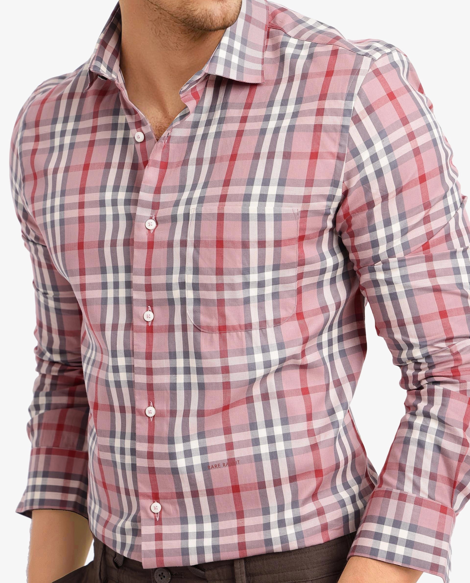 Rare Rabbit Men's Kolt Red Cotton Checked Print Regular Fit Full Sleeve Collared Shirt - Image 3