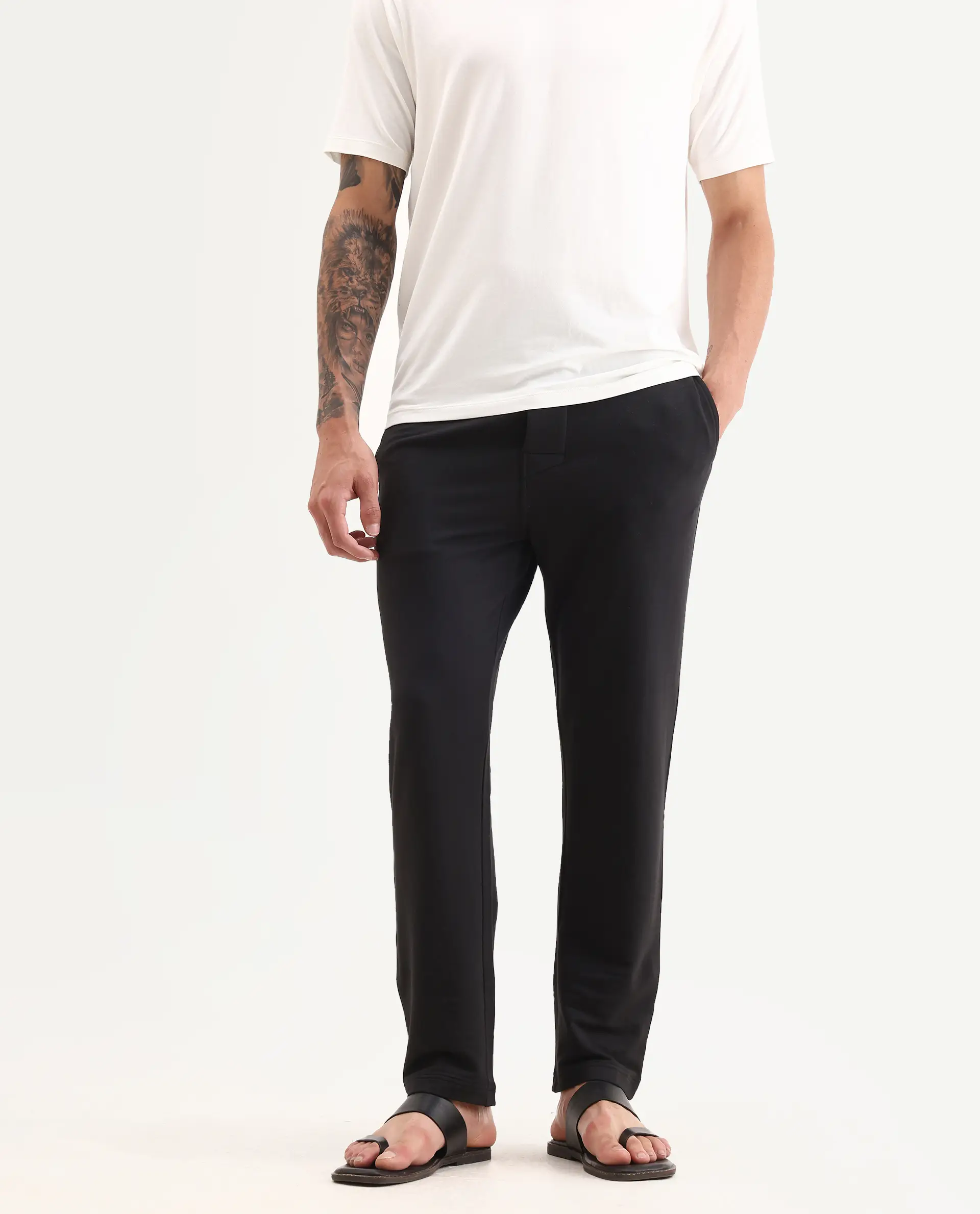 Rare Rabbit Men's Koney Black Cotton Modal Spandex Fabric Regular Fit Plain Pajama - Image 2
