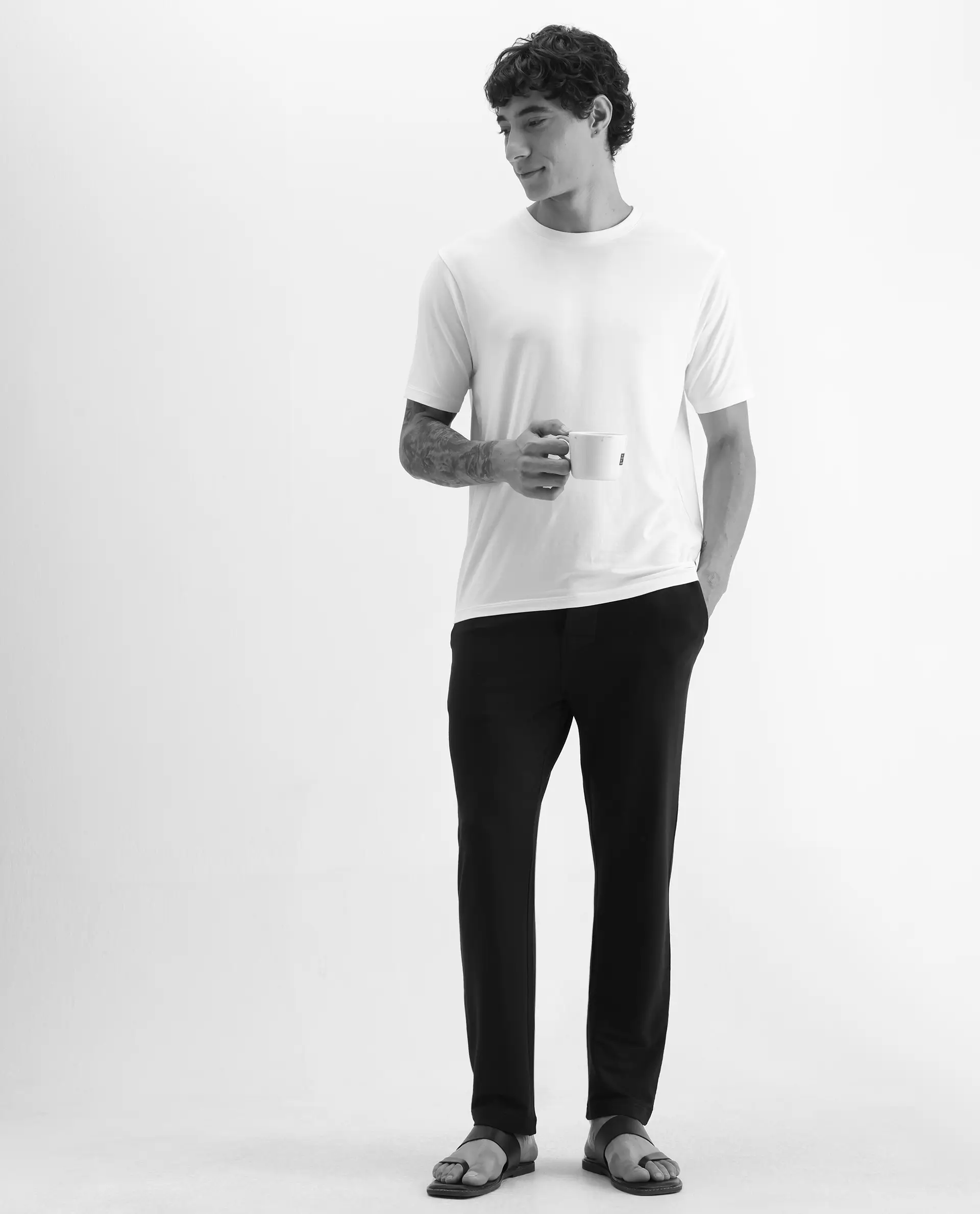 Rare Rabbit Men's Koney Black Cotton Modal Spandex Fabric Regular Fit Plain Pajama - Image 4