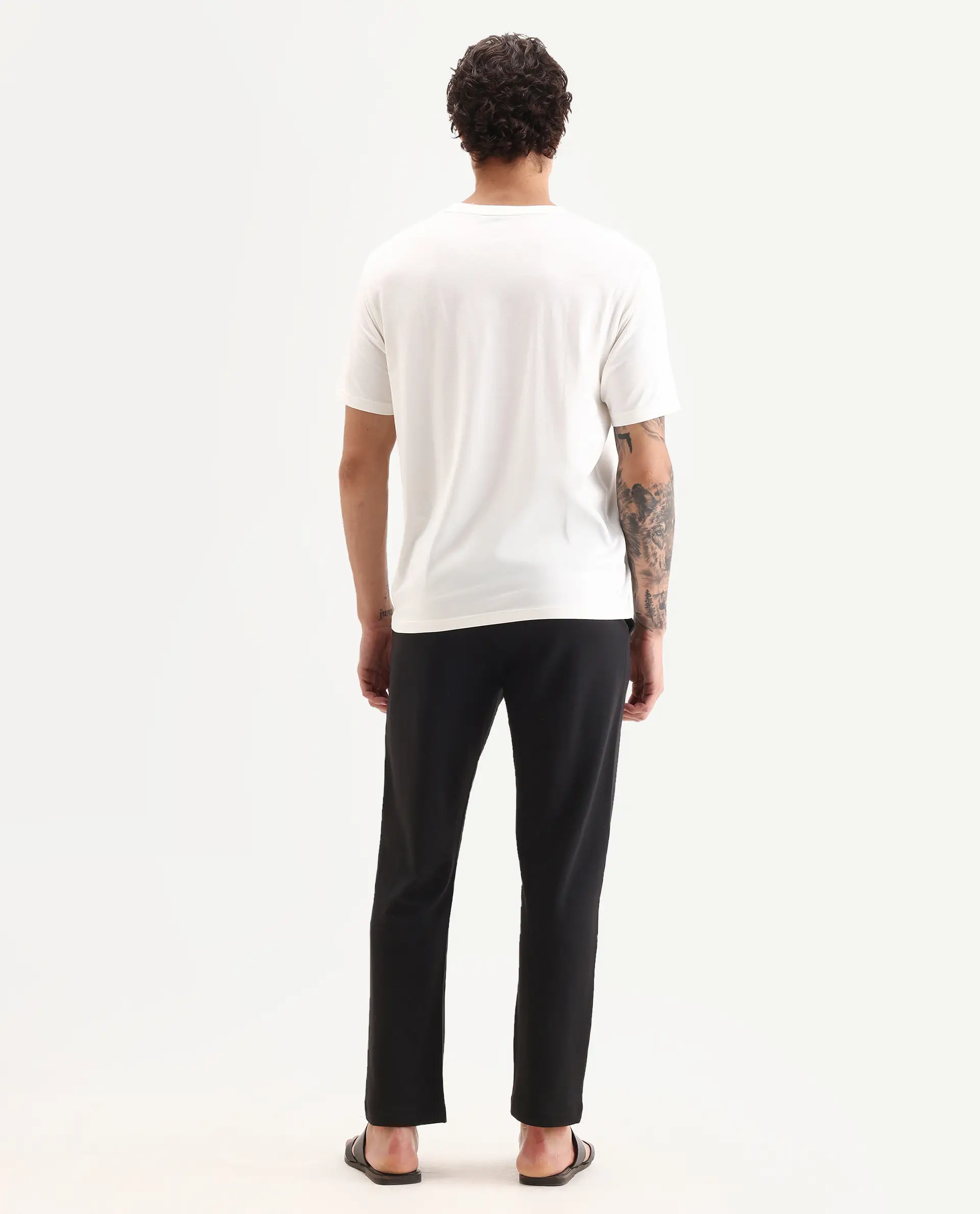 Rare Rabbit Men's Koney Black Cotton Modal Spandex Fabric Regular Fit Plain Pajama - Image 5