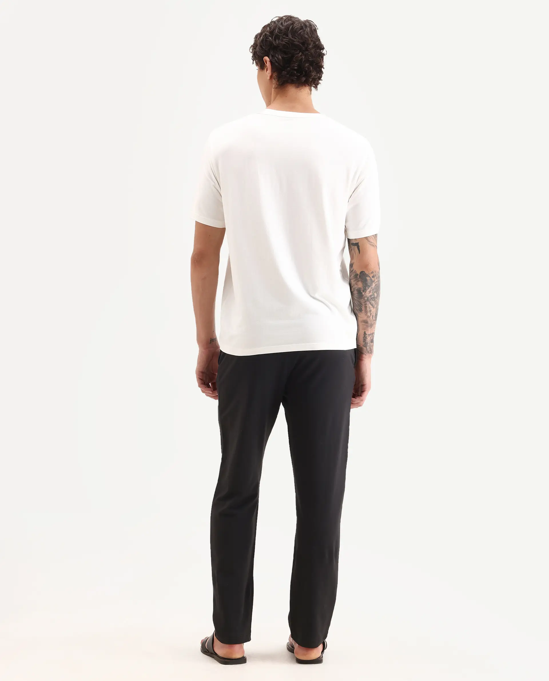 Rare Rabbit Men's Koney Black Cotton Modal Spandex Fabric Regular Fit Plain Pajama - Image 6