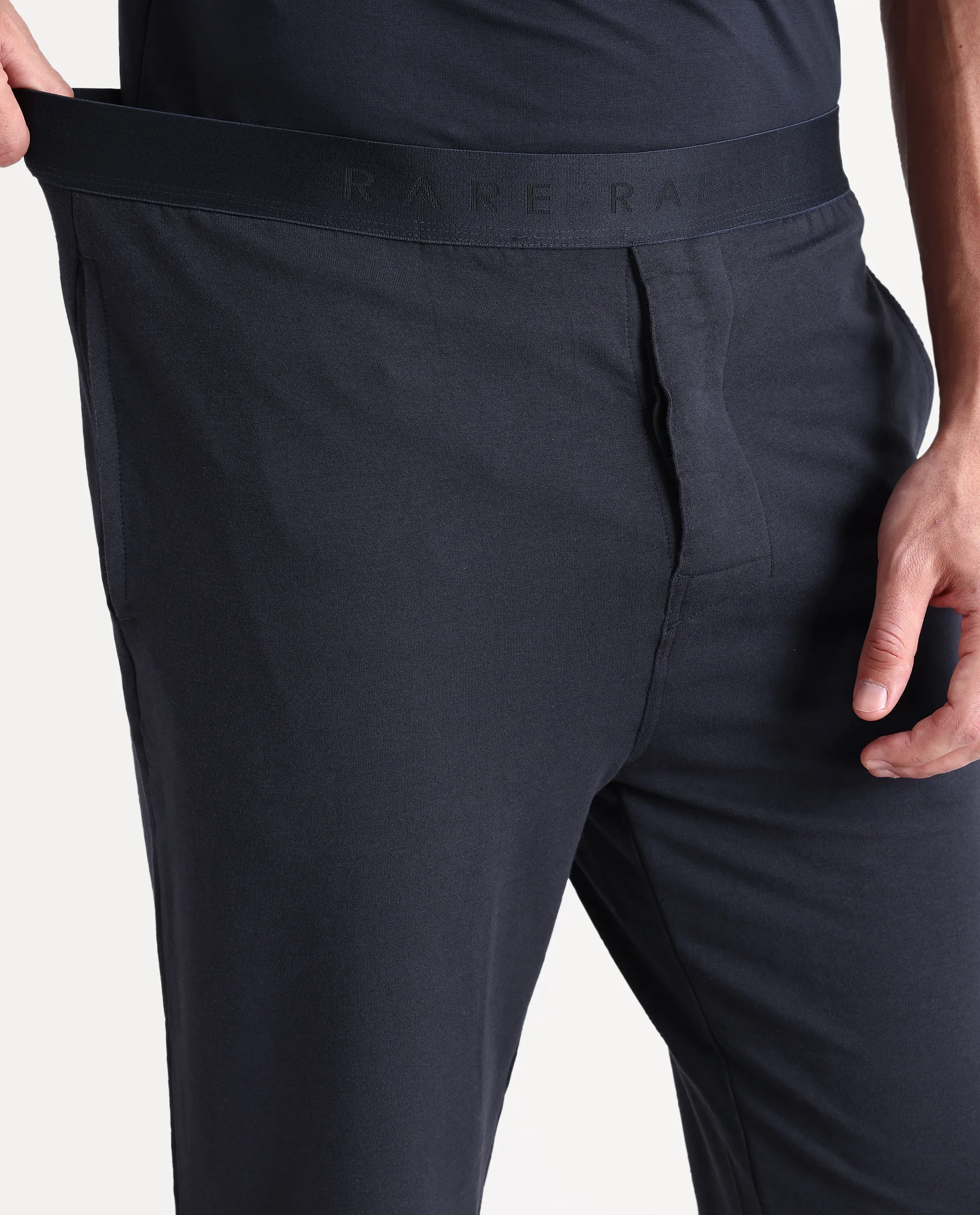 Rare Rabbit Men's Koney Navy Cotton Modal Spandex Fabric Regular Fit Plain Pajama - Image 2