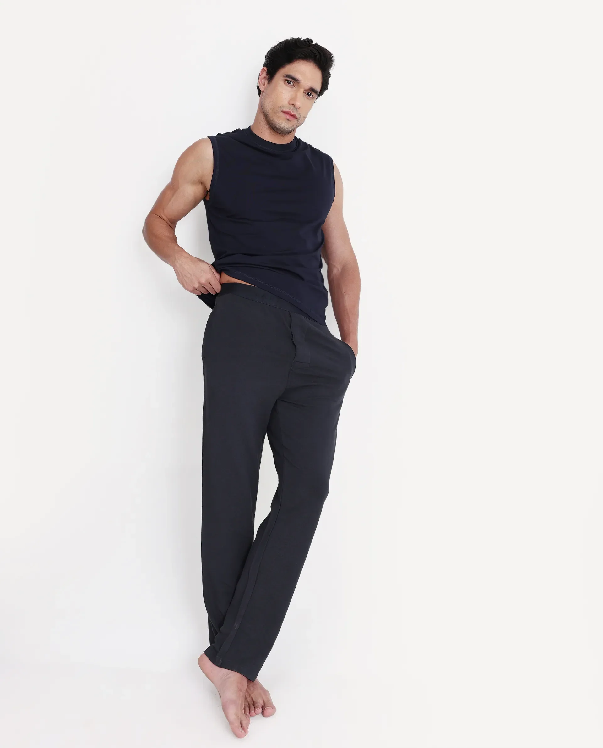 Rare Rabbit Men's Koney Navy Cotton Modal Spandex Fabric Regular Fit Plain Pajama - Image 3