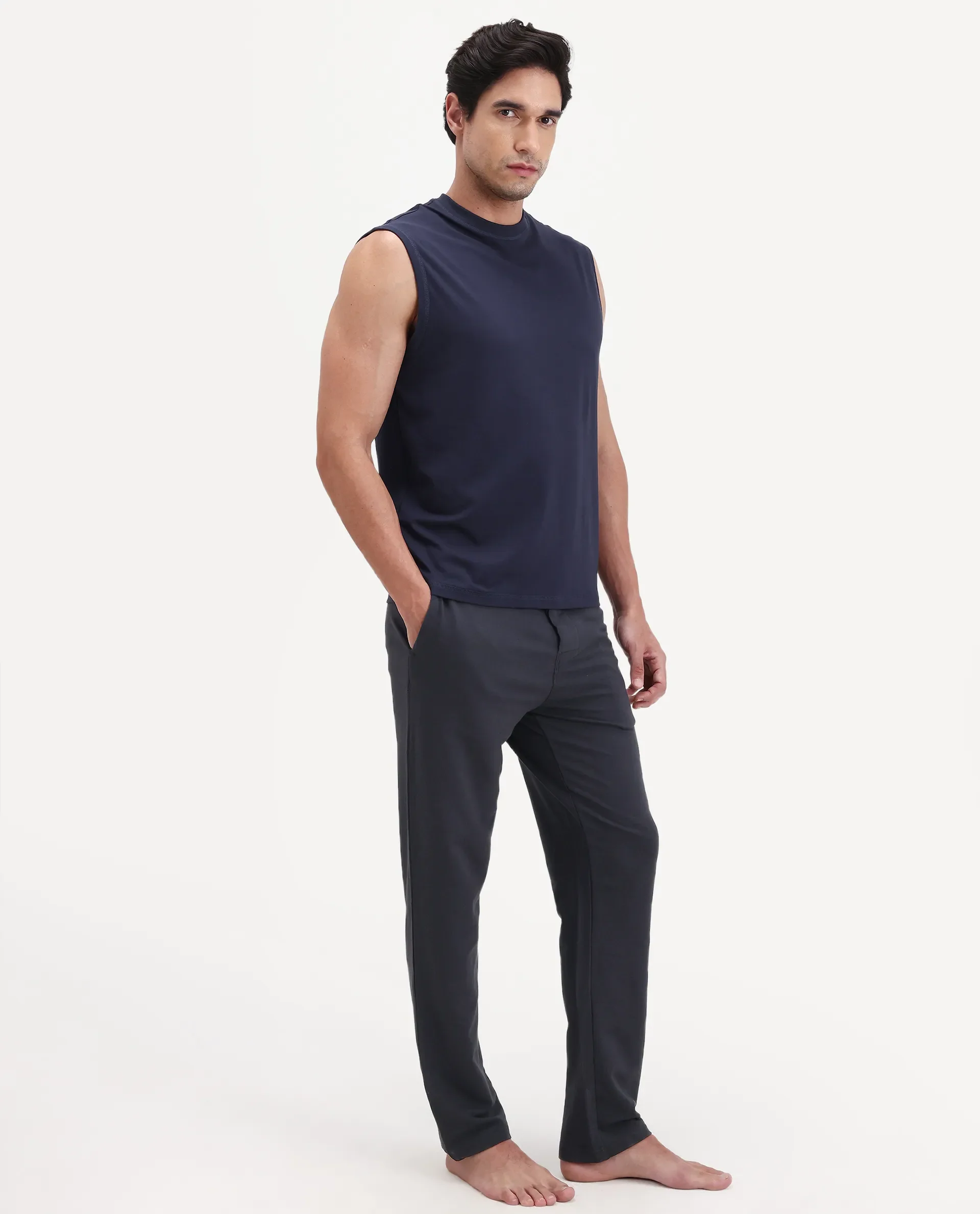 Rare Rabbit Men's Koney Navy Cotton Modal Spandex Fabric Regular Fit Plain Pajama - Image 6