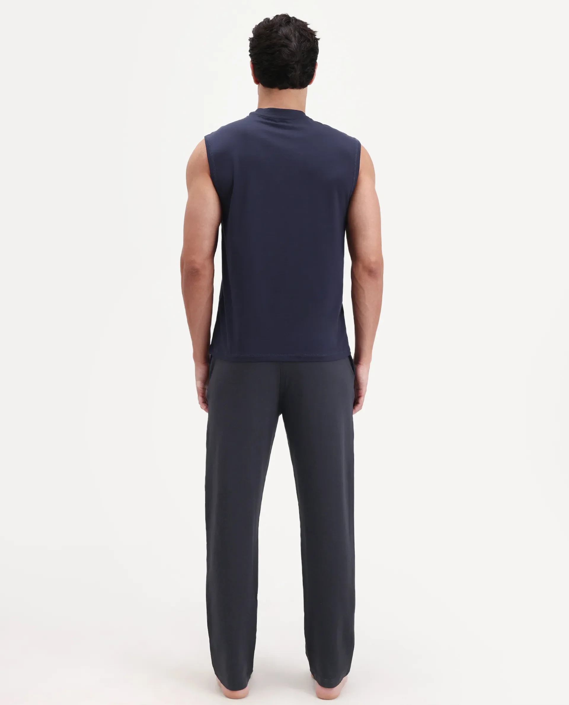 Rare Rabbit Men's Koney Navy Cotton Modal Spandex Fabric Regular Fit Plain Pajama - Image 7