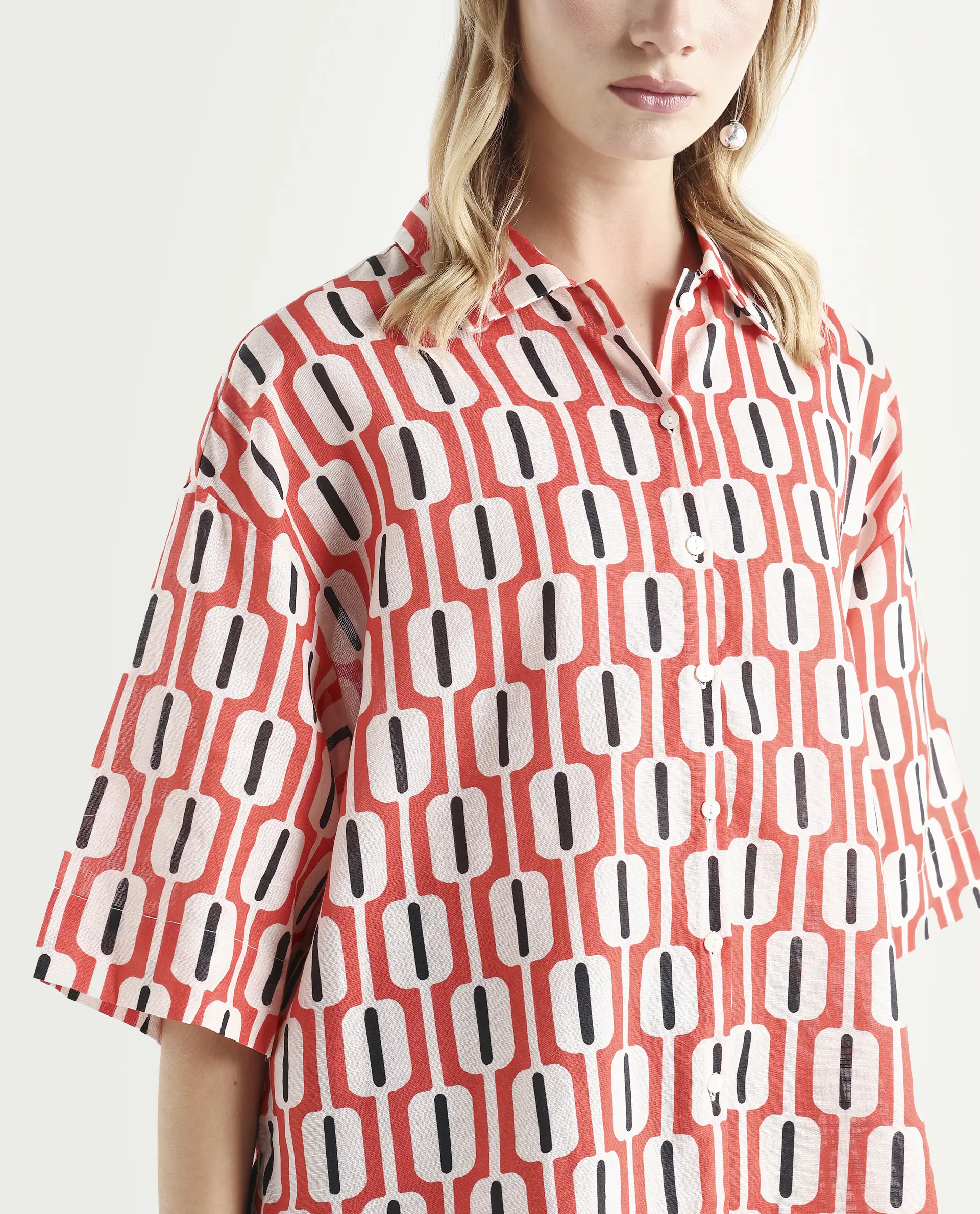 Rareism Women's Koor Multi Cotton Blend Drop Collar Geometric Print Relaxed Fit Shirt - Image 4