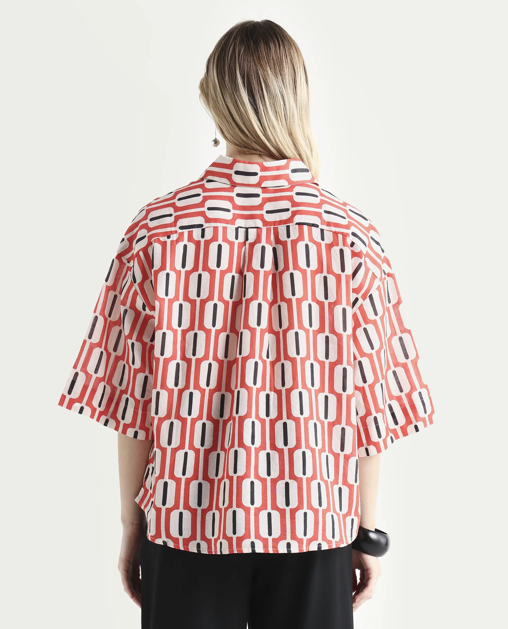 Rareism Women's Koor Multi Cotton Blend Drop Collar Geometric Print Relaxed Fit Shirt - Image 7