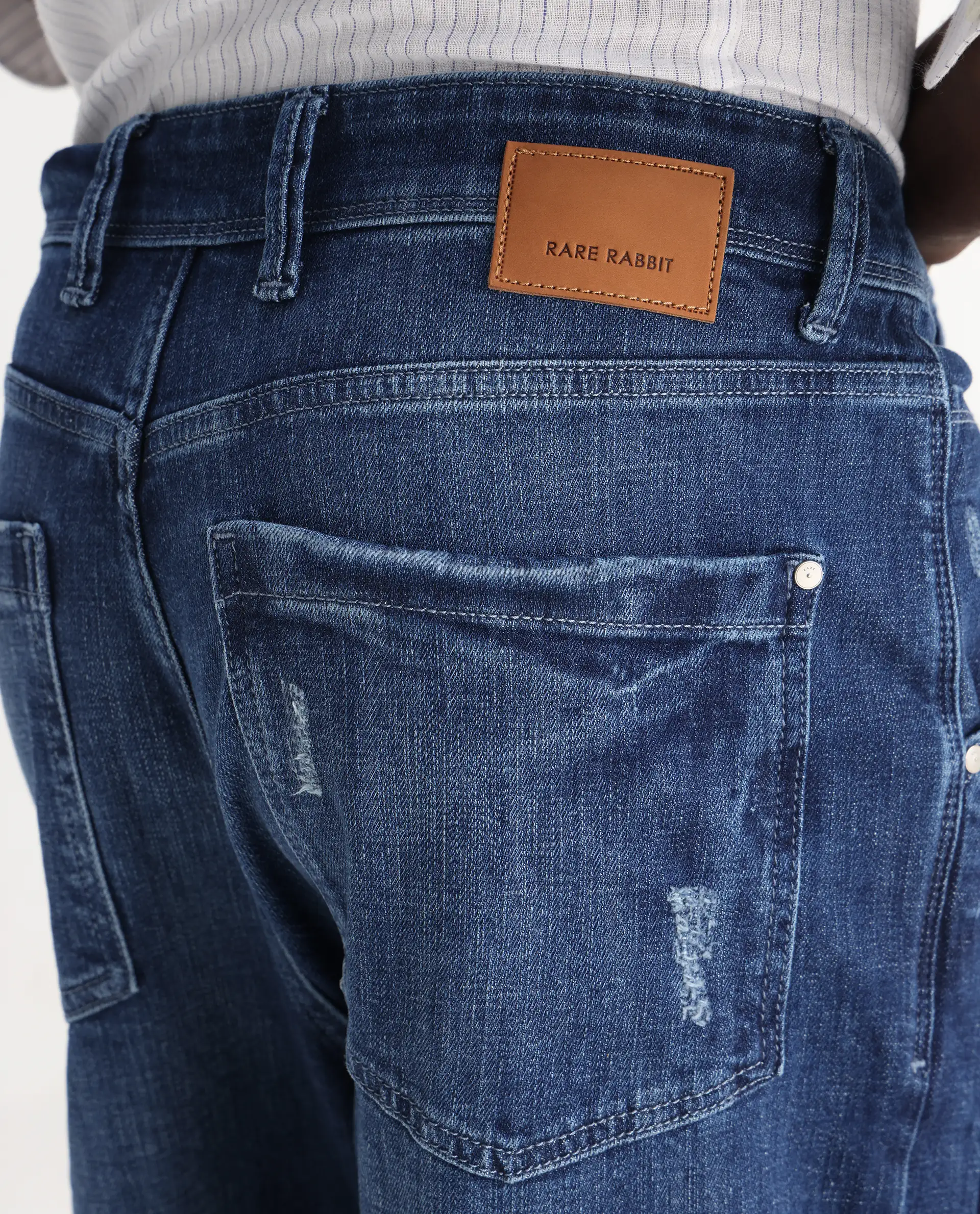 Rare Rabbit Men's Korb Blue Cotton Blend Plain Baggy Fit Jeans - Image 8