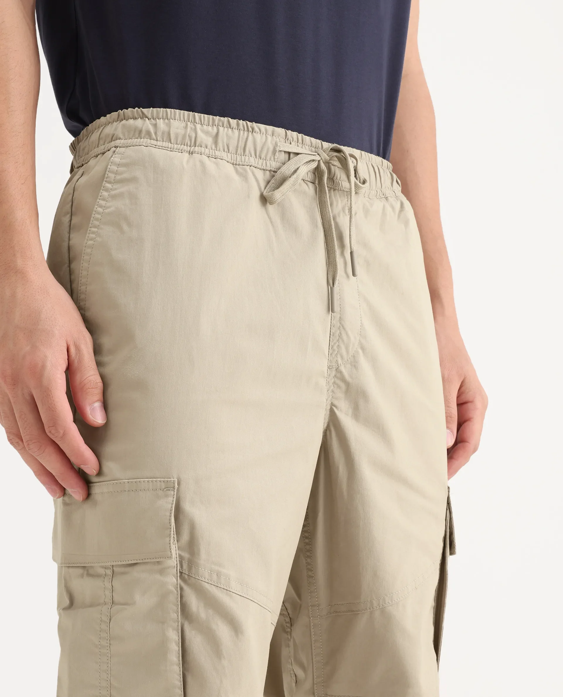 Rare Rabbit Men's Korb Beige Cotton Blend Plain Relaxed Fit Trouser - Image 3