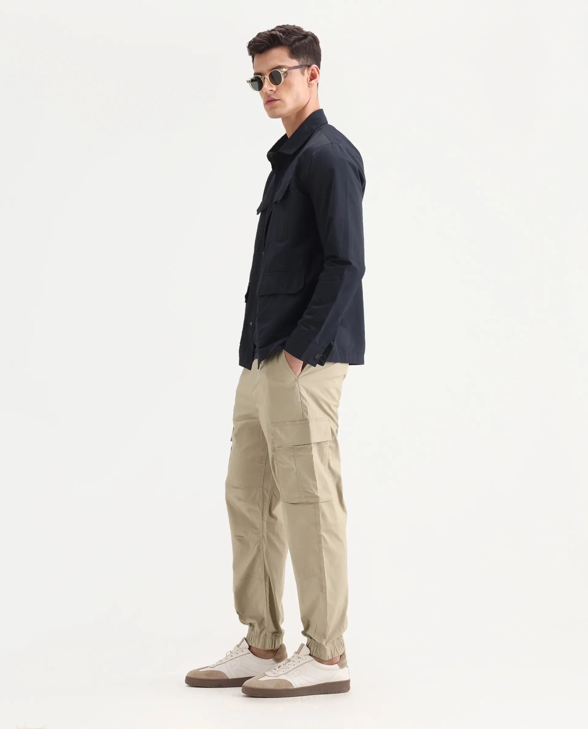 Rare Rabbit Men's Korb Beige Cotton Blend Plain Relaxed Fit Trouser - Image 5