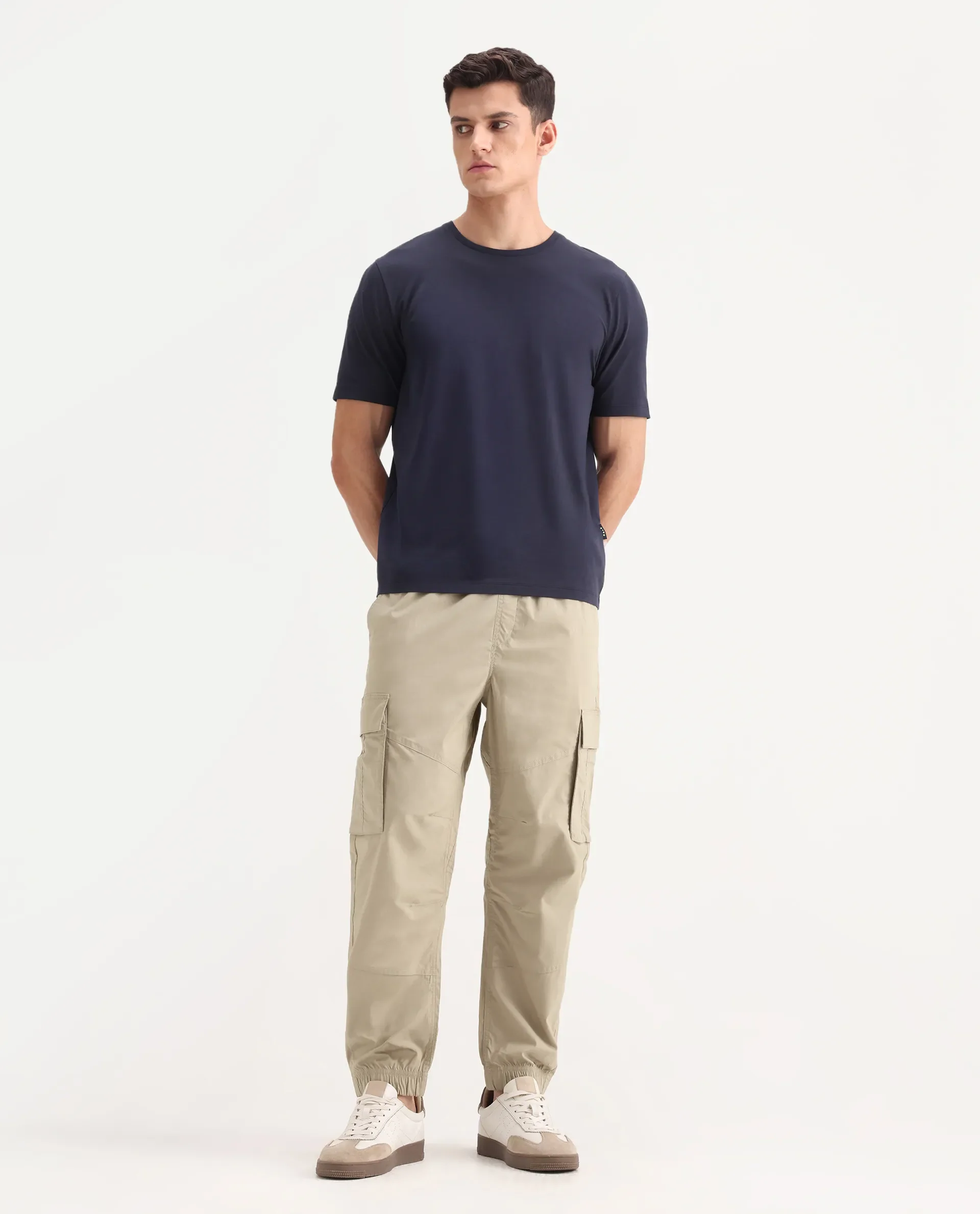 Rare Rabbit Men's Korb Beige Cotton Blend Plain Relaxed Fit Trouser - Image 6