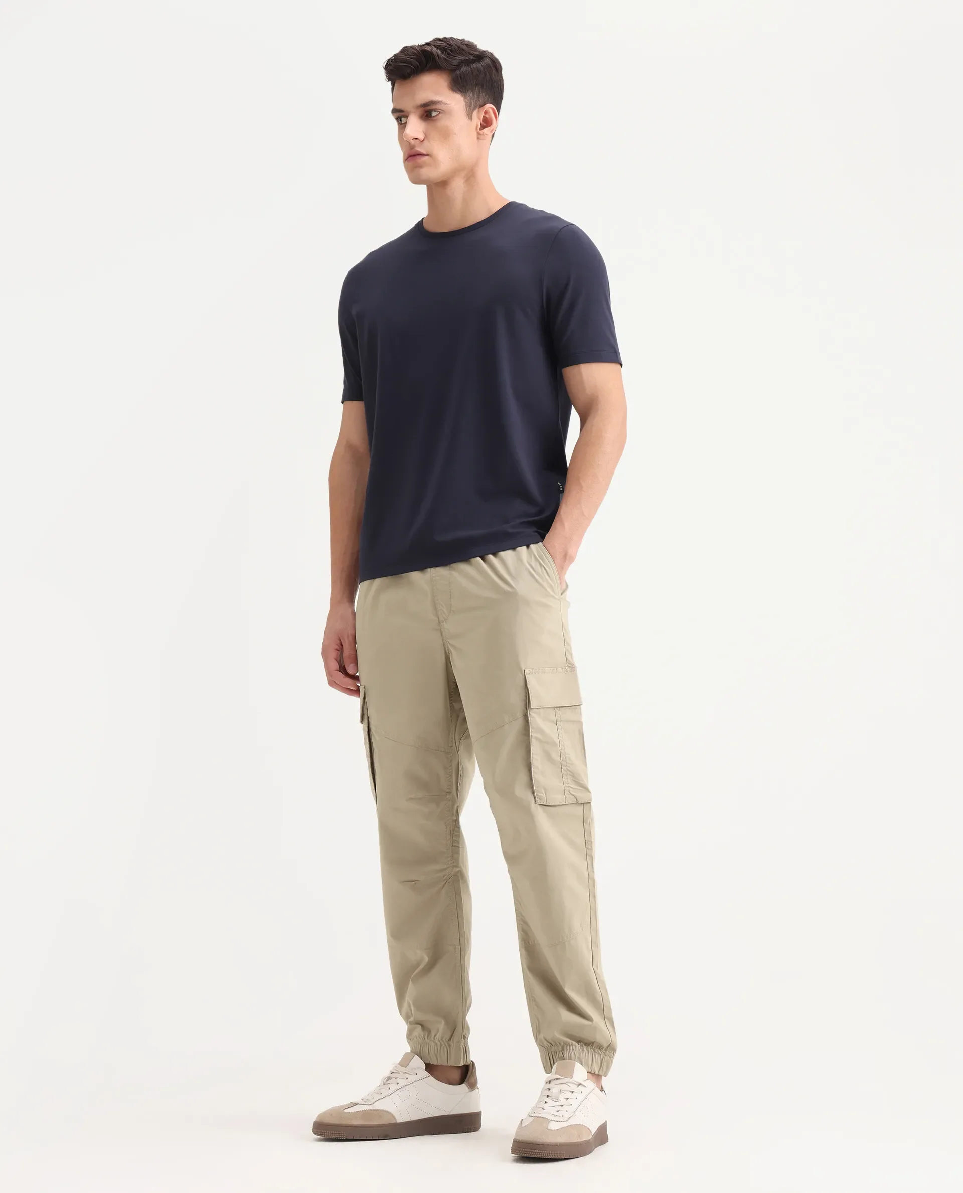 Rare Rabbit Men's Korb Beige Cotton Blend Plain Relaxed Fit Trouser - Image 7