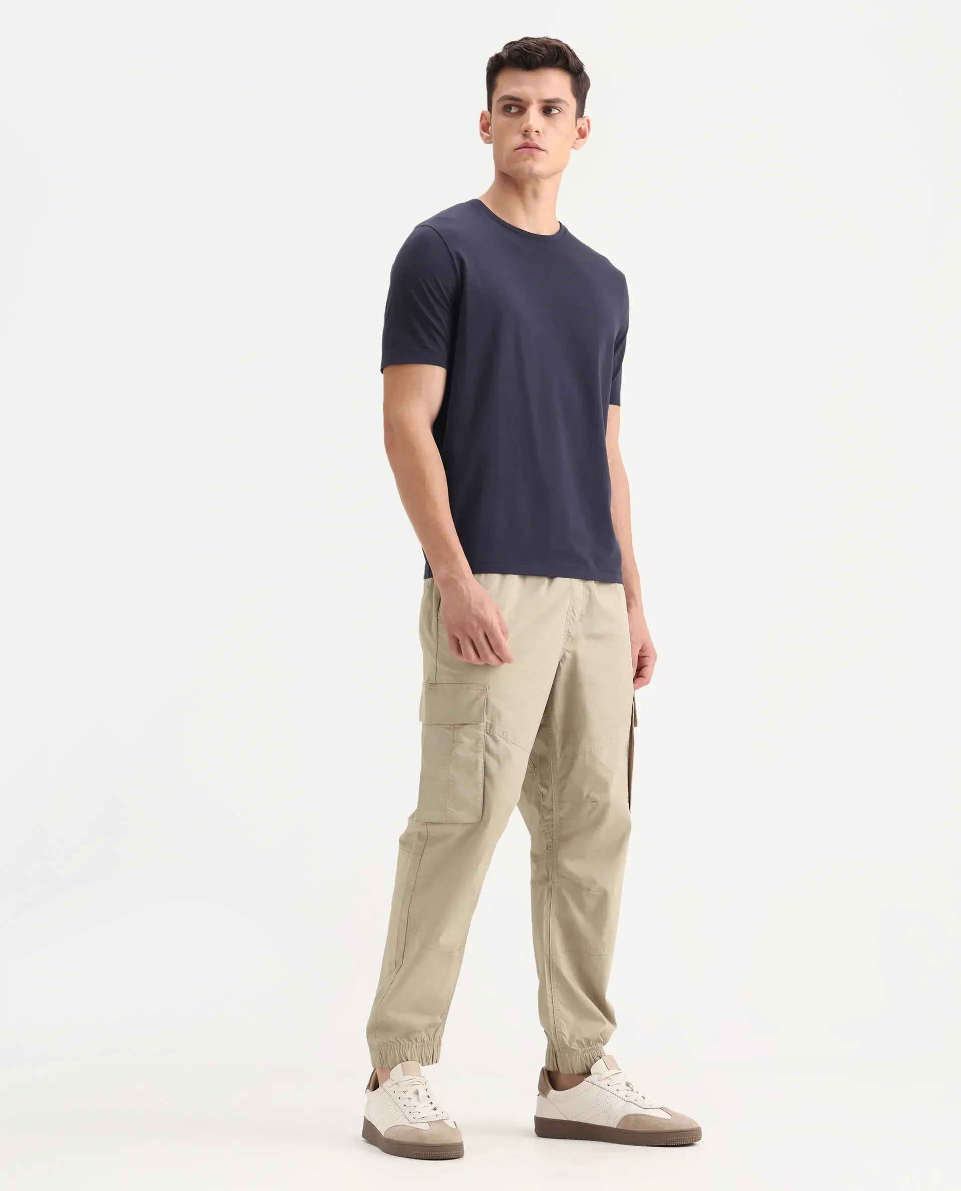Rare Rabbit Men's Korb Beige Cotton Blend Plain Relaxed Fit Trouser - Image 8