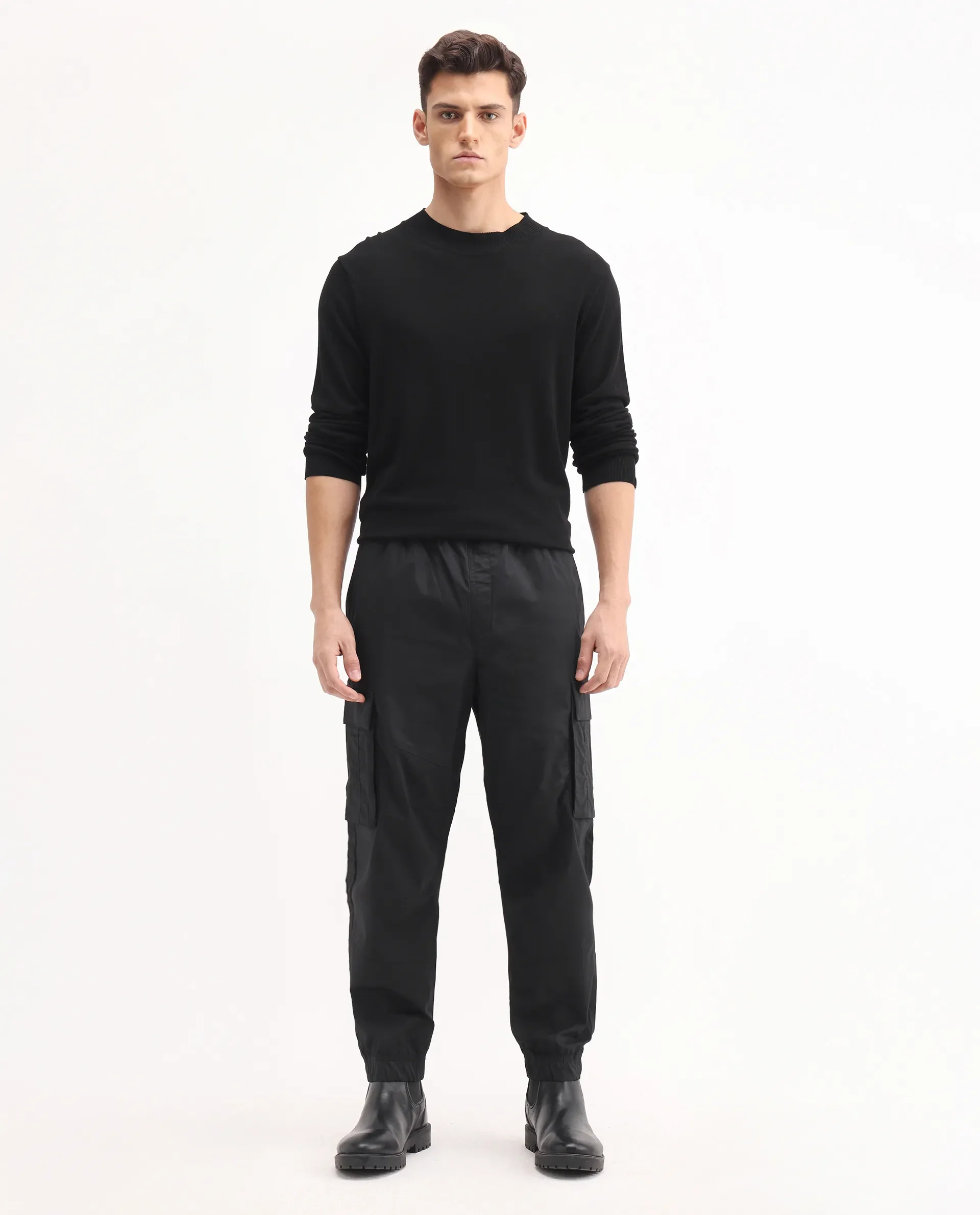Rare Rabbit Men's Korb Black Cotton Blend Plain Relaxed Fit Trouser - Image 2