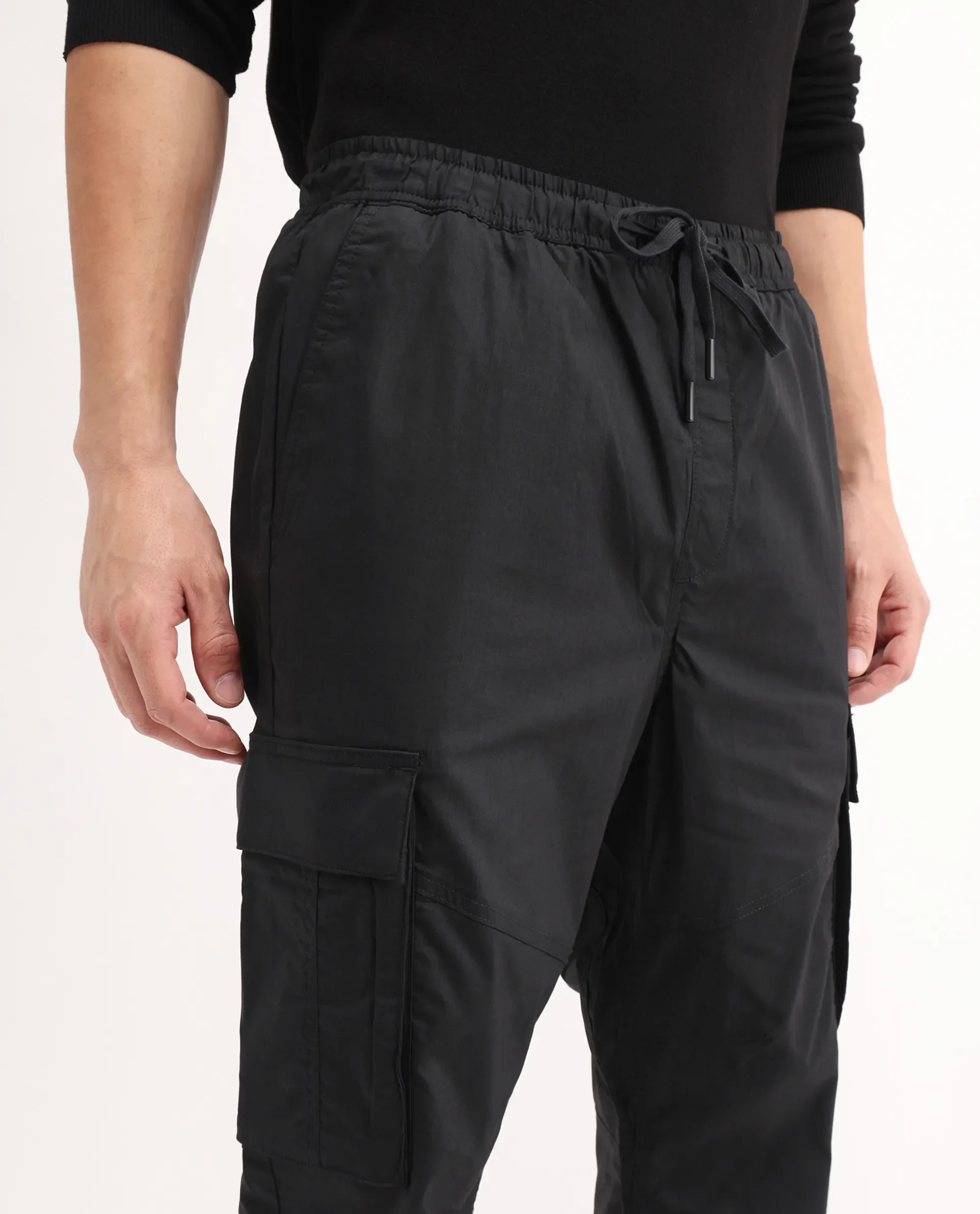 Rare Rabbit Men's Korb Black Cotton Blend Plain Relaxed Fit Trouser - Image 4