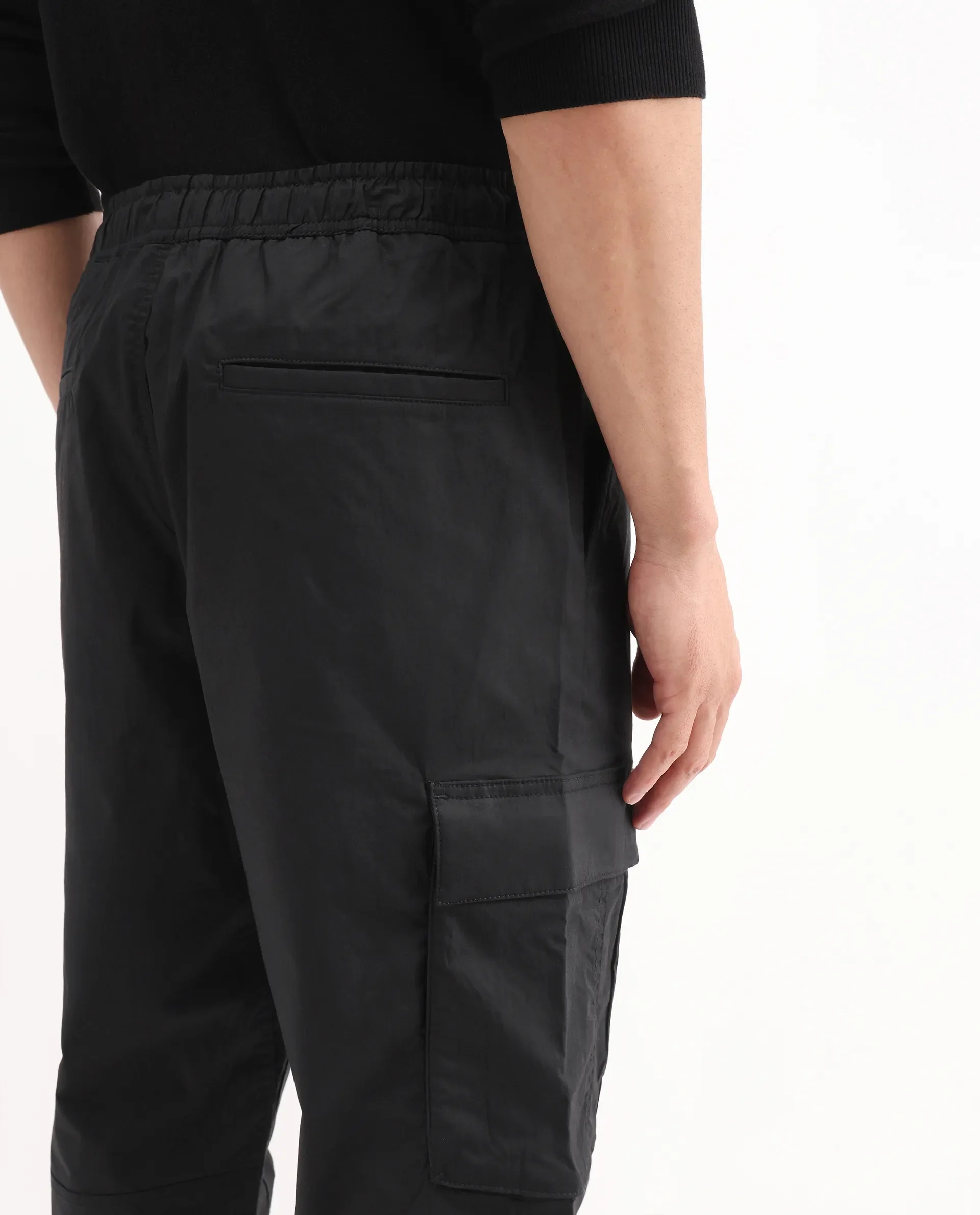 Rare Rabbit Men's Korb Black Cotton Blend Plain Relaxed Fit Trouser - Image 5
