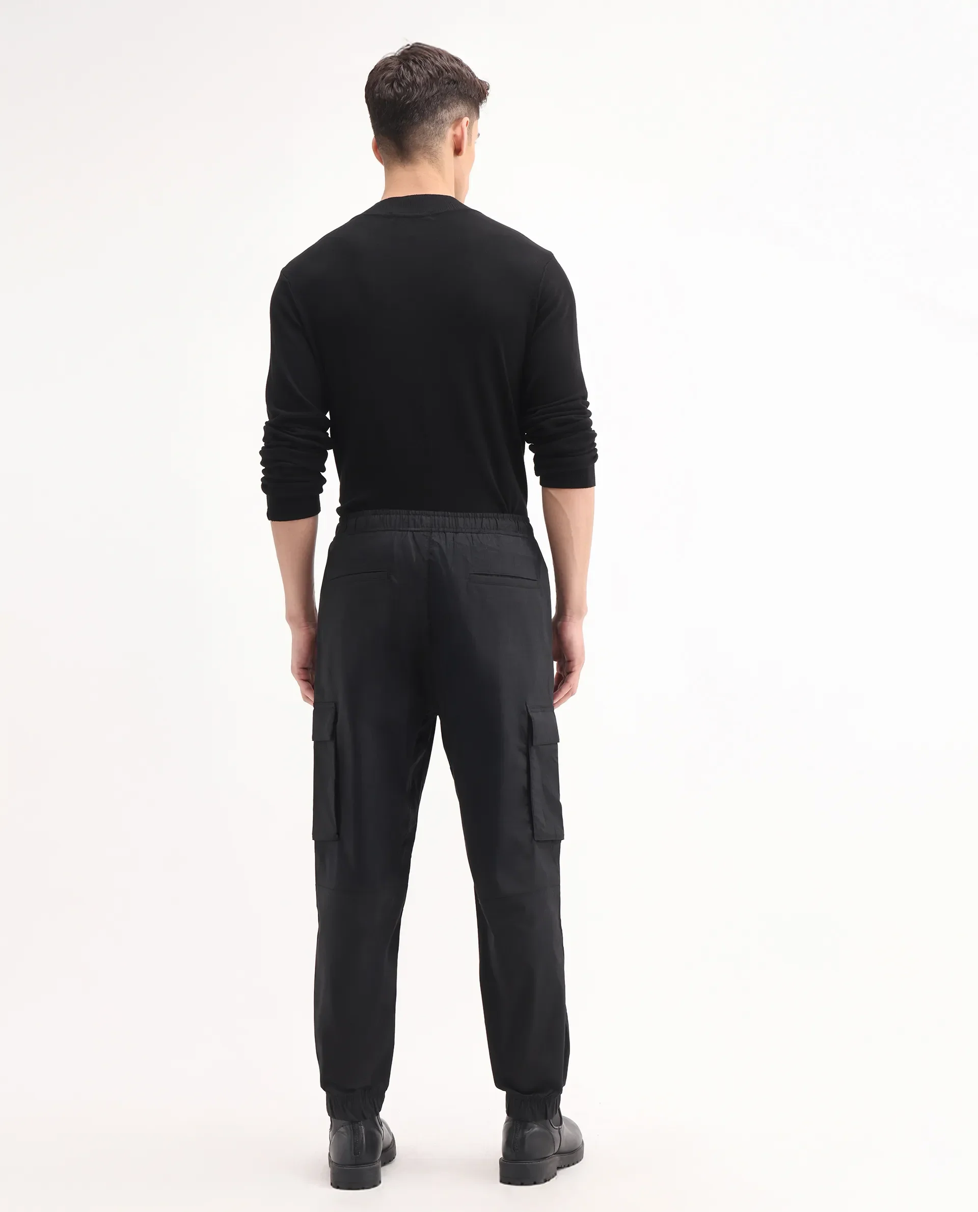 Rare Rabbit Men's Korb Black Cotton Blend Plain Relaxed Fit Trouser - Image 8
