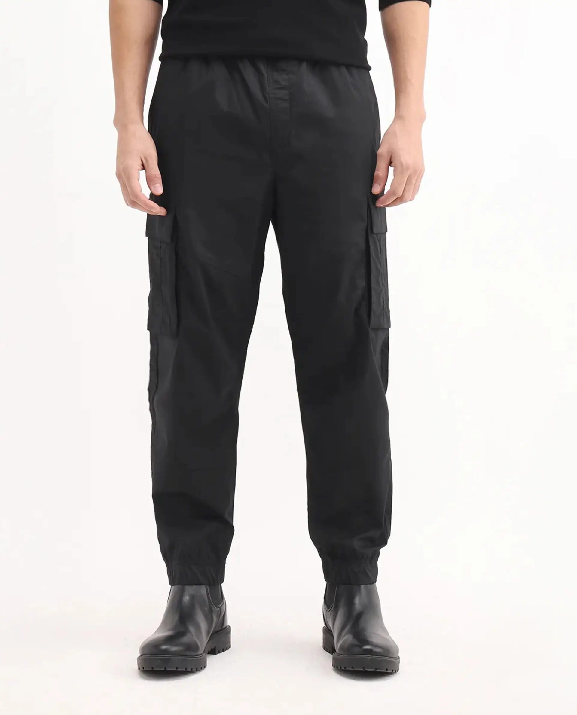 Rare Rabbit Men's Korb Black Cotton Blend Plain Relaxed Fit Trouser - Image 9