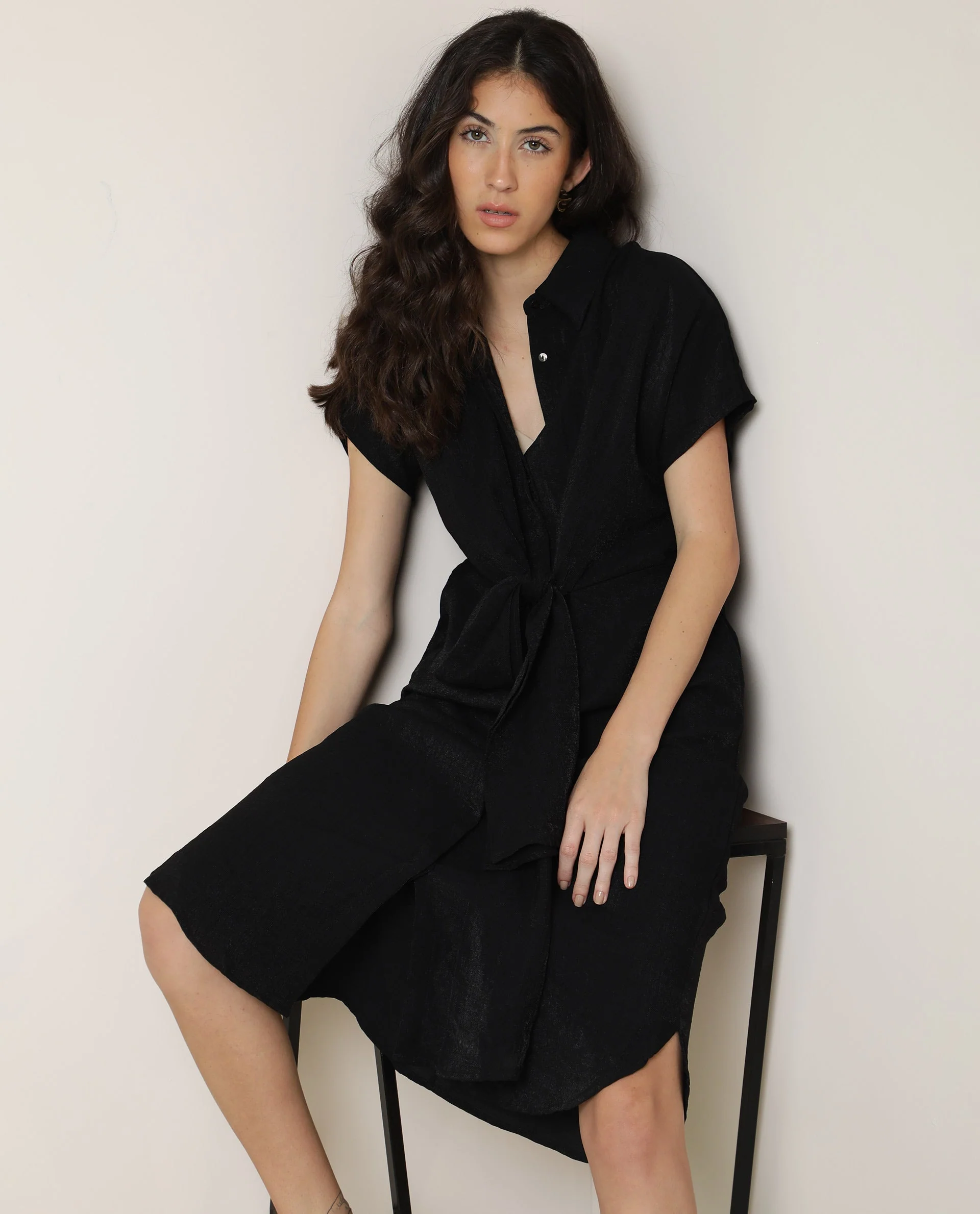 Rareism Women's Kori Black Spread Collar Plain Knee Length Regular Fit Dress - Image 9
